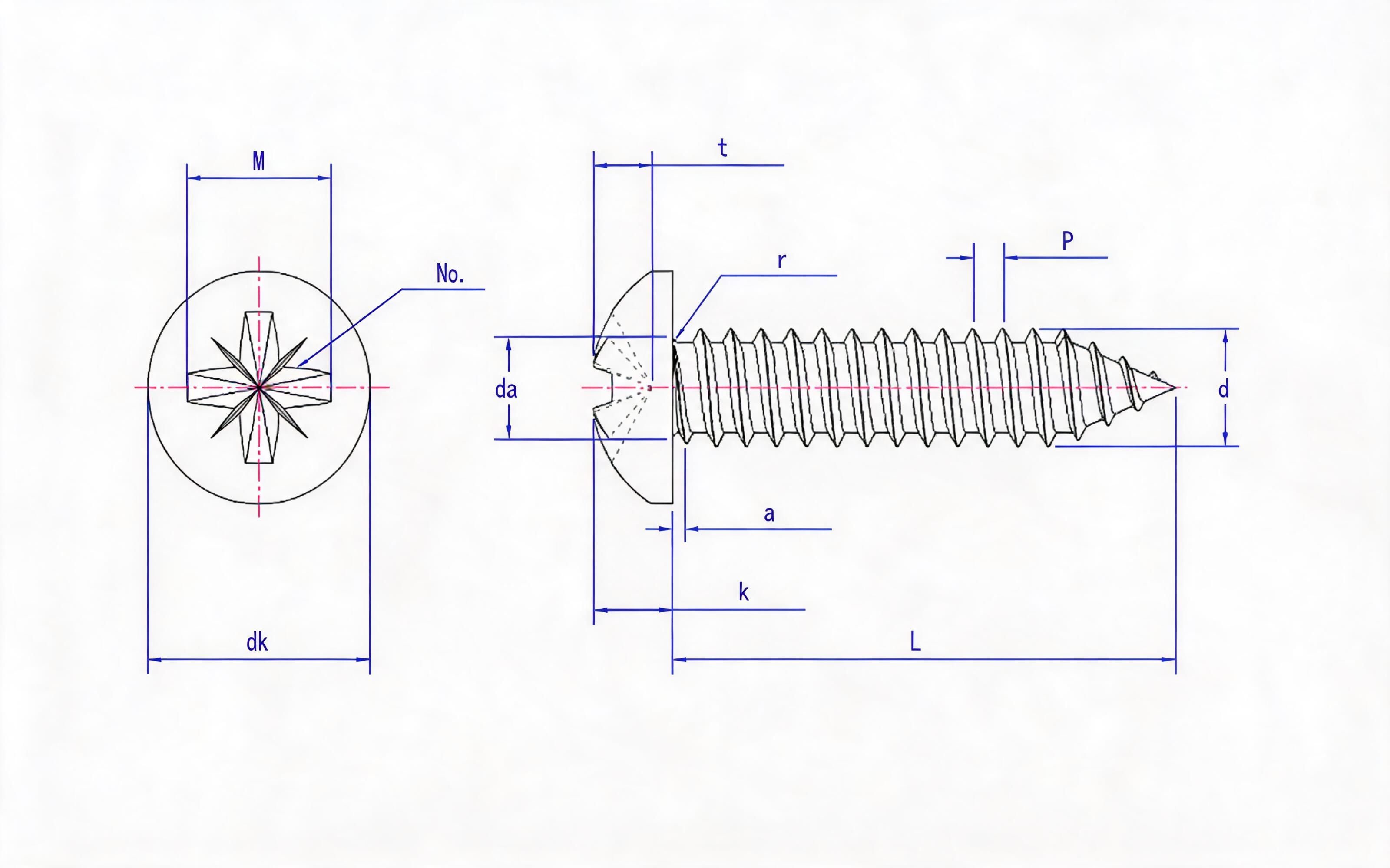 Type C panhead self-tapping screw with herringbone groove Standard Drawing