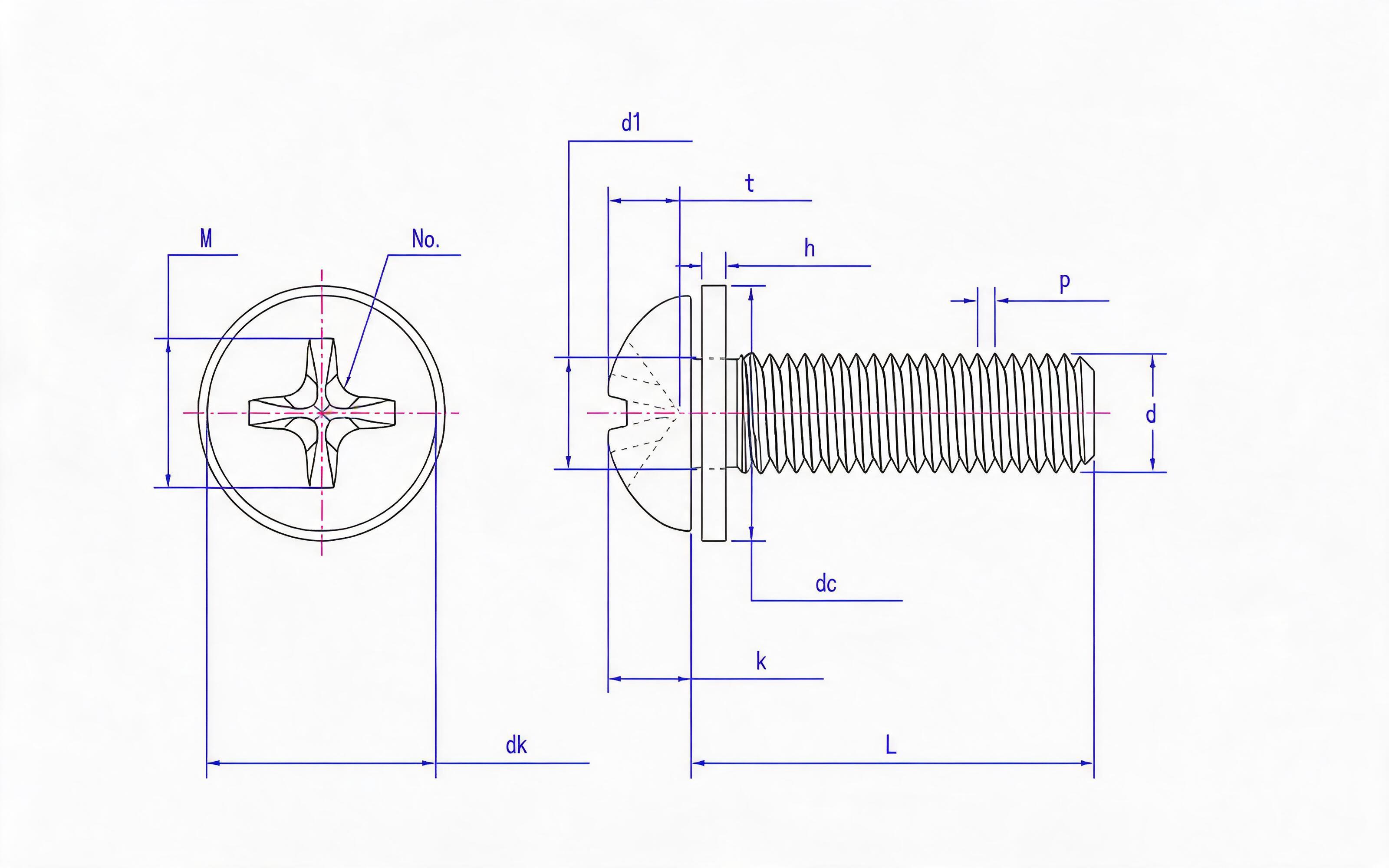 Combination of Cross recessed panhead screw (H-groove) and flat washer Standard Drawing