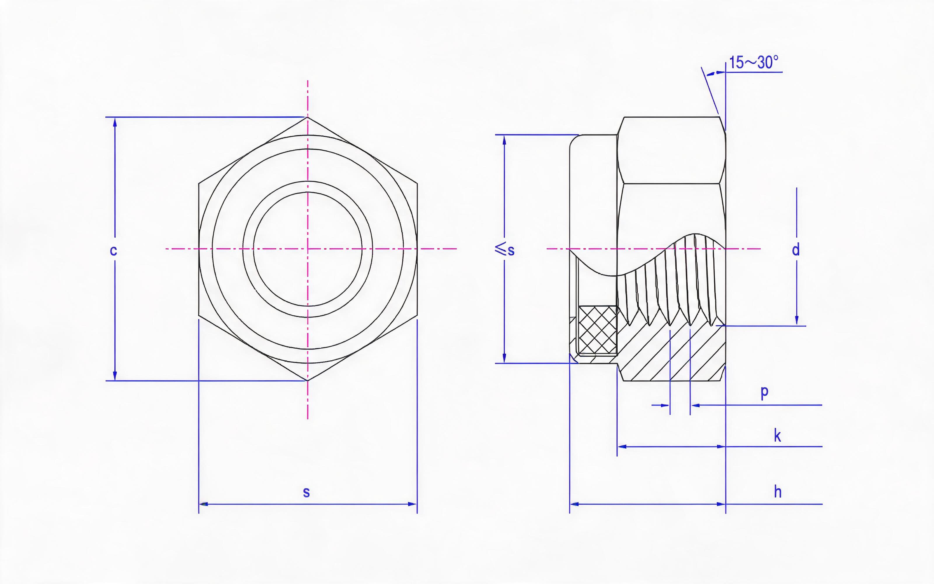 Type 1 hexagon nylon lock nut Grade 5, 8 and 10 Standard Drawing