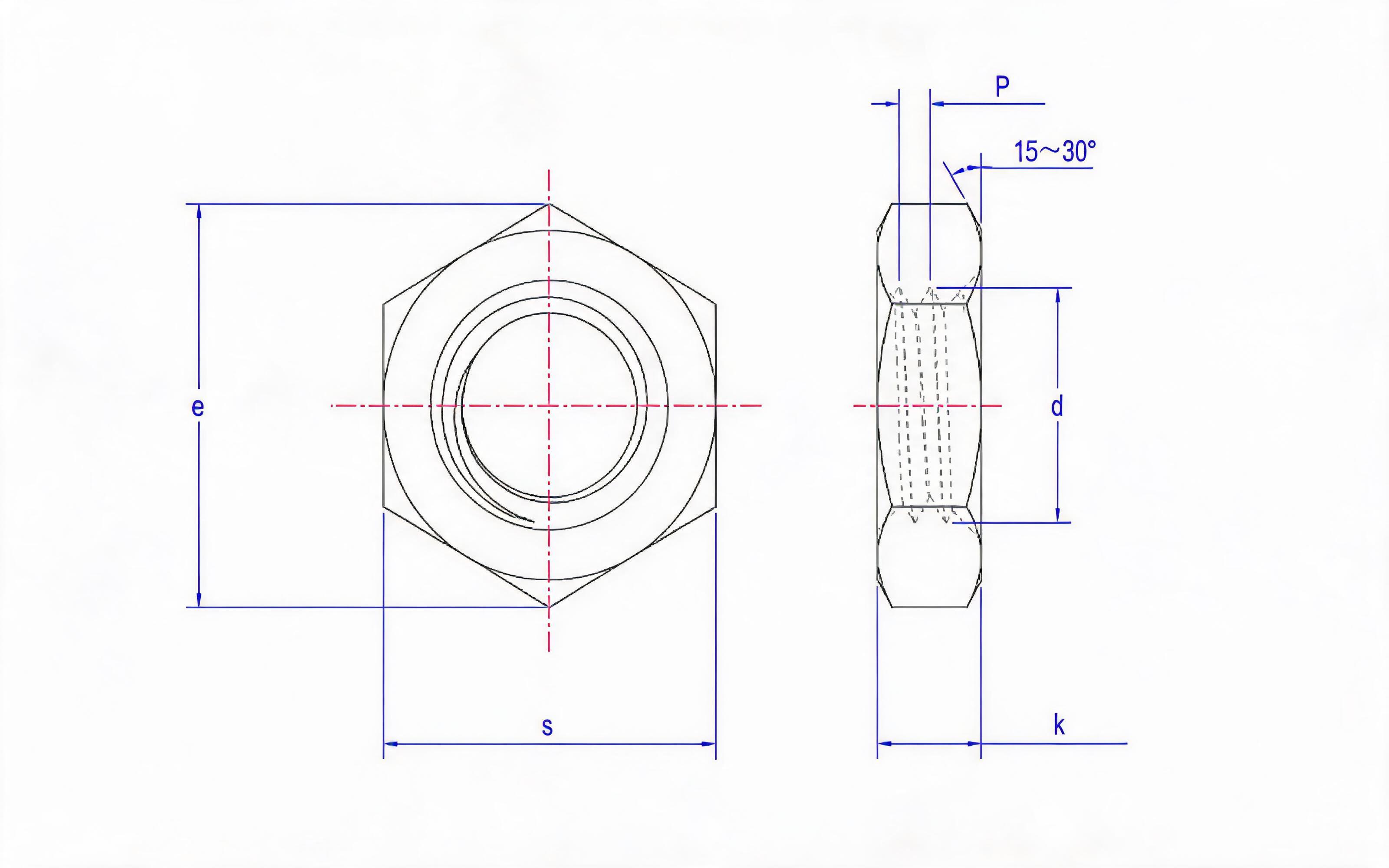 Hexagon thin nut for precision machinery Standard Drawing