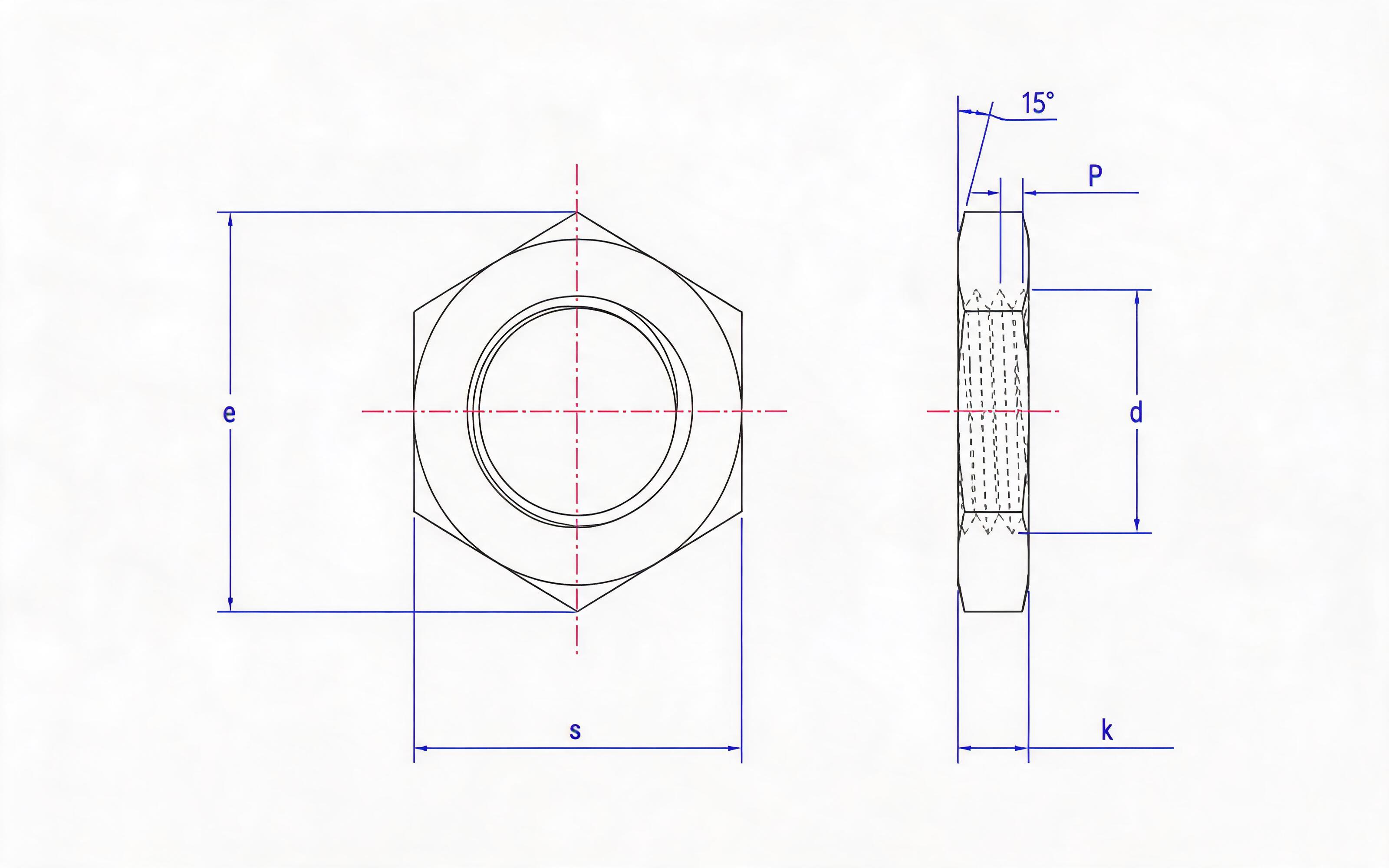 Small hexagon extra flat very fine thread nut Standard Drawing