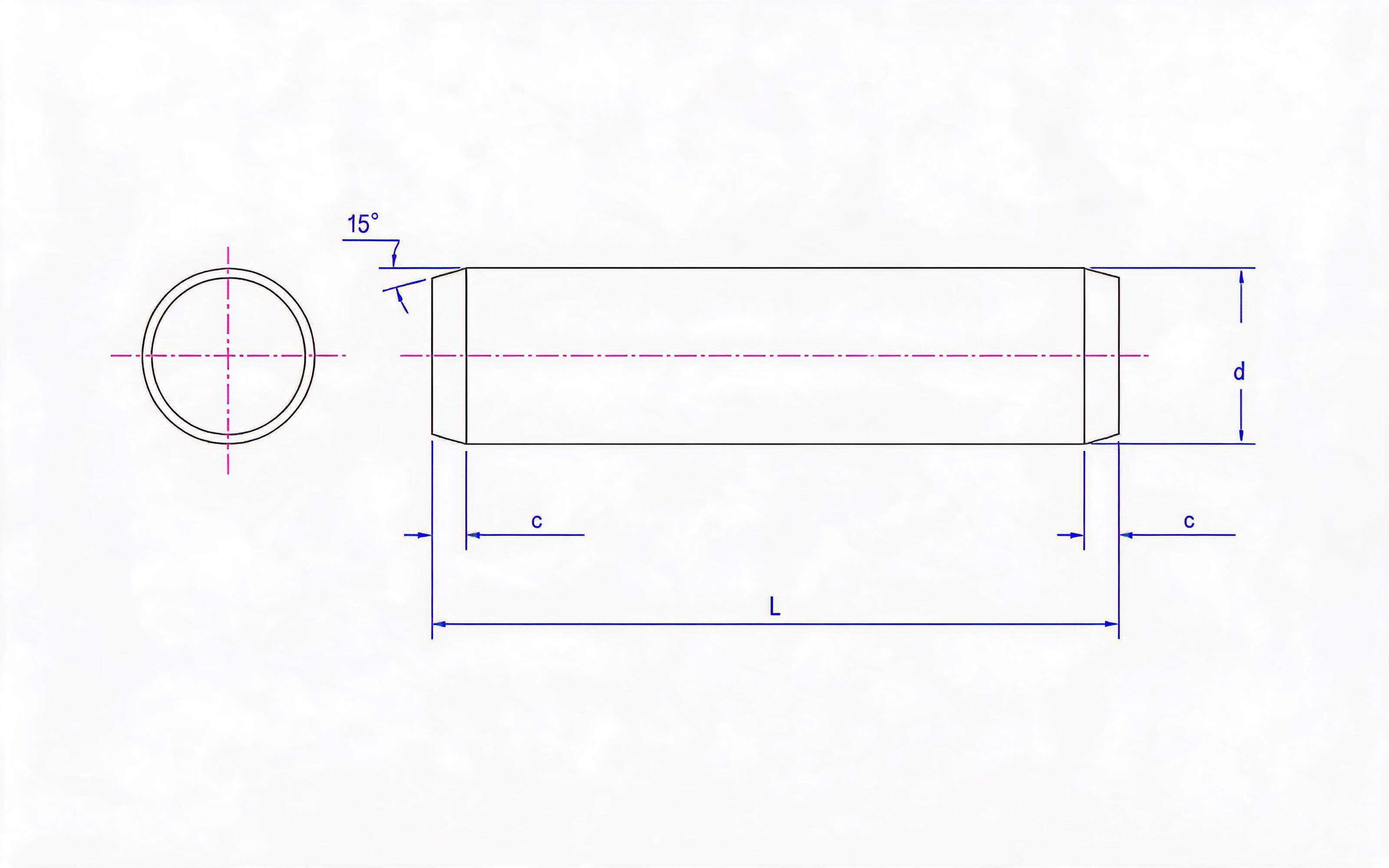 Unhardened cylindrical pin (d m6) Standard Drawing
