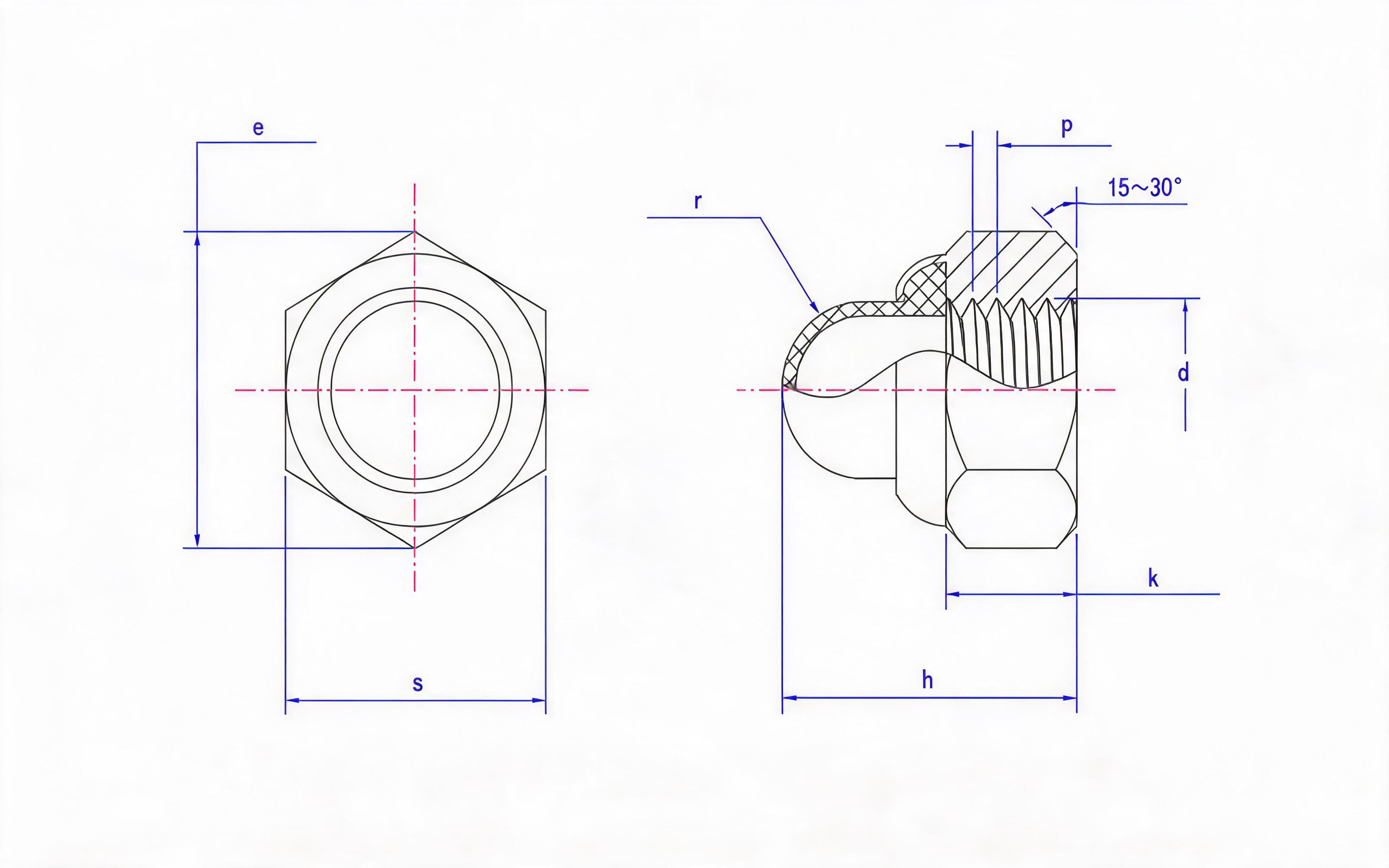 NONMETALLIC INSERT HEXAGON CAP NUT Standard Drawing