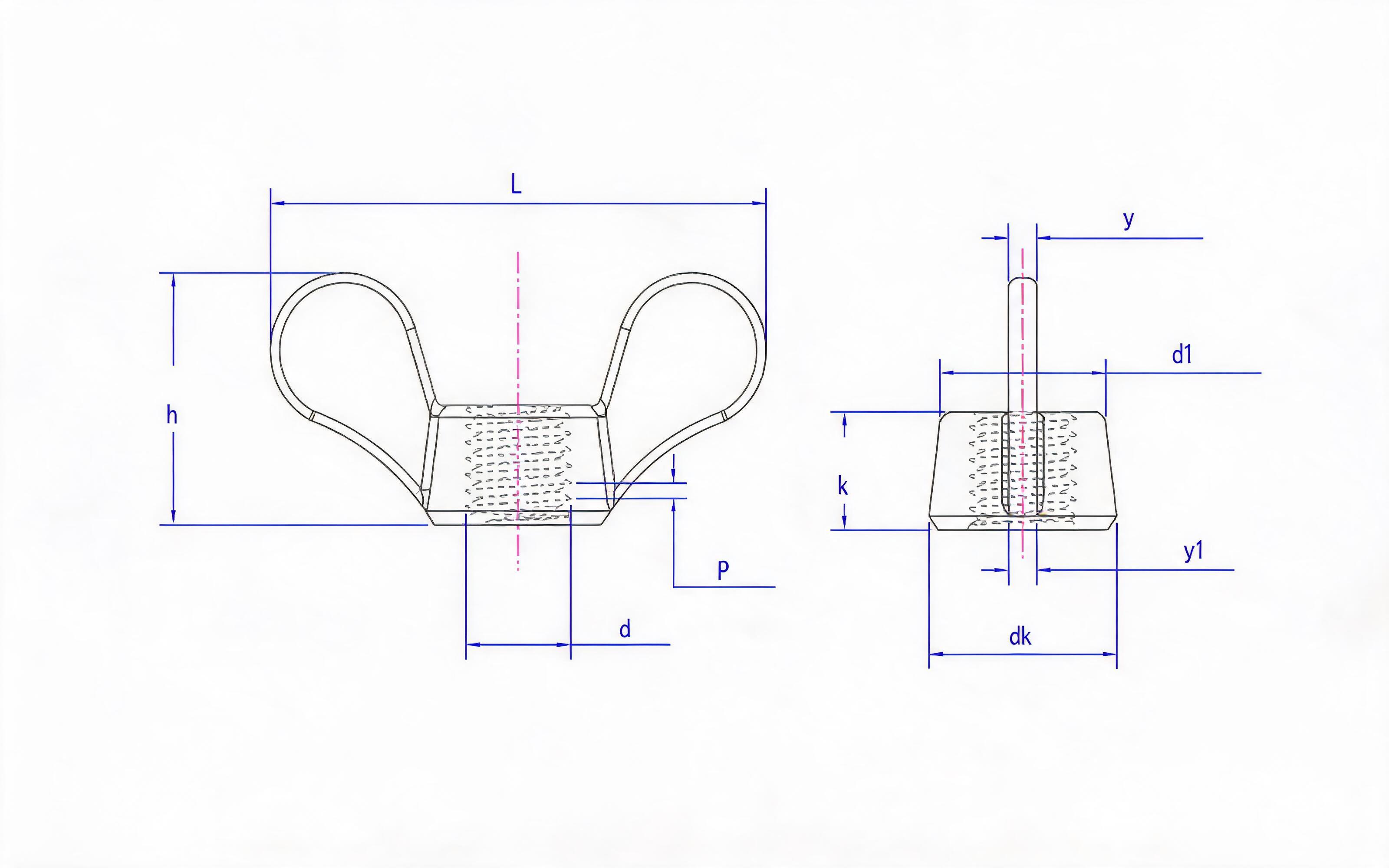 Round wing wing wing nut Standard Drawing