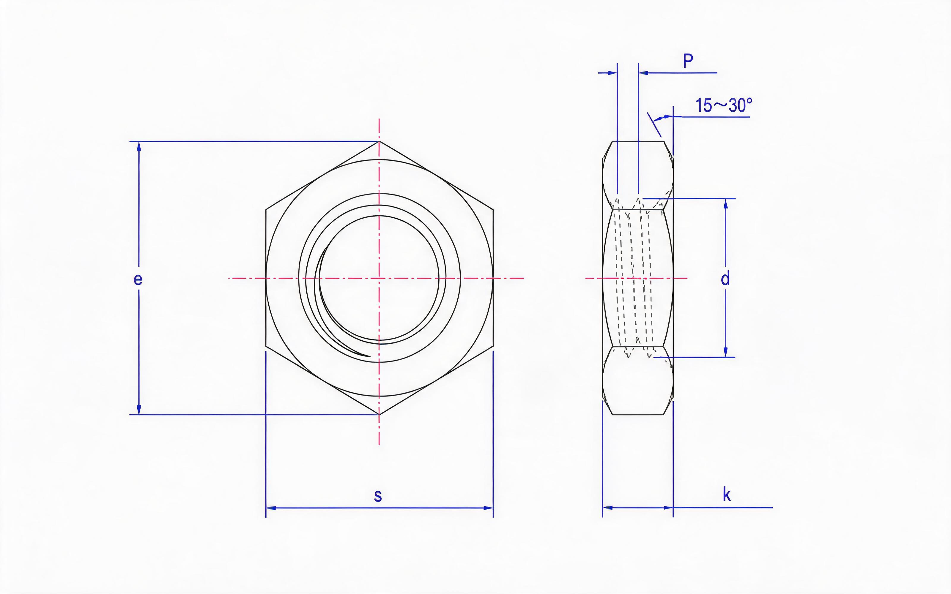 Hexagon thin nut fine thread Standard Drawing