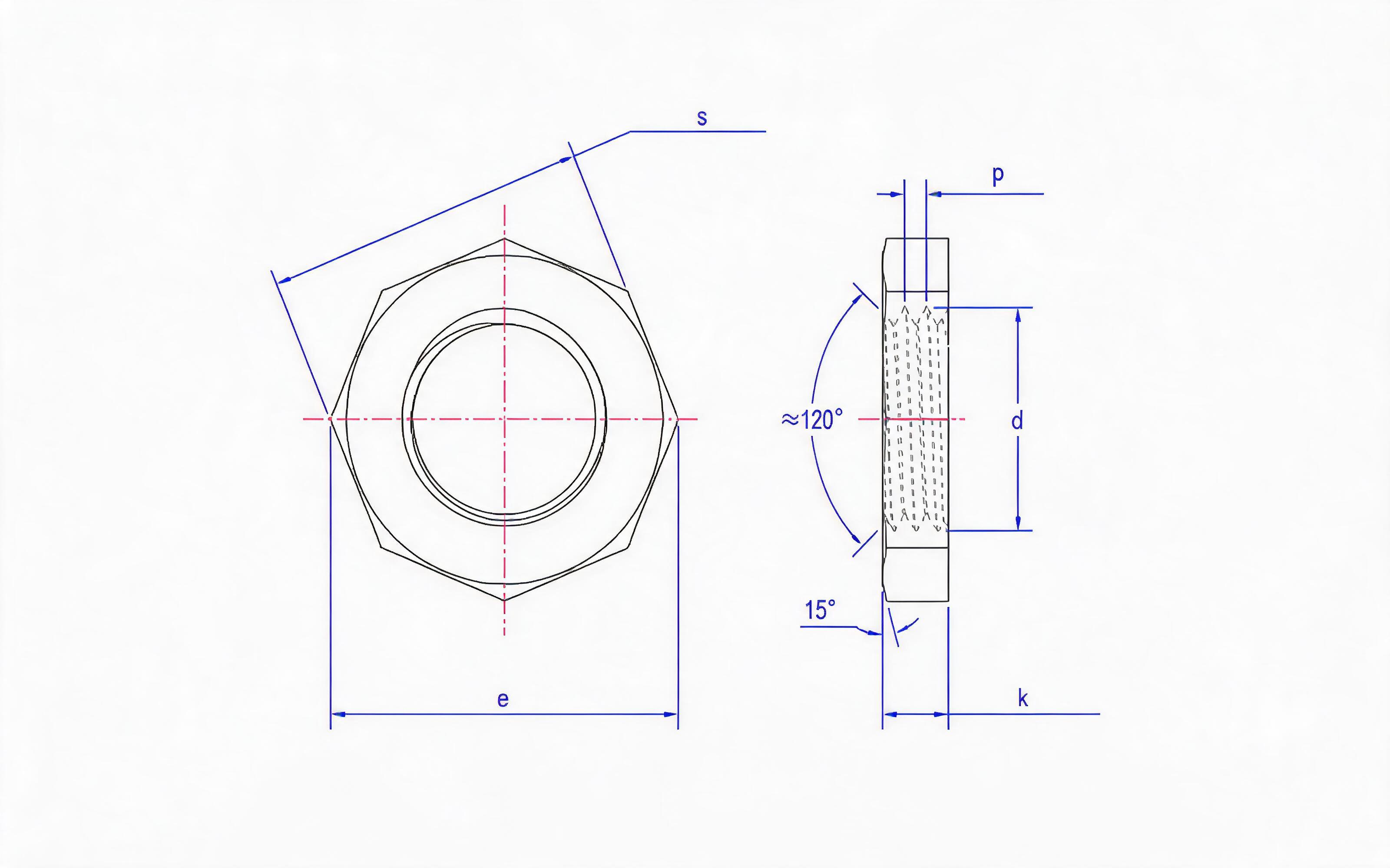Small opposite octagonal thin nut Standard Drawing