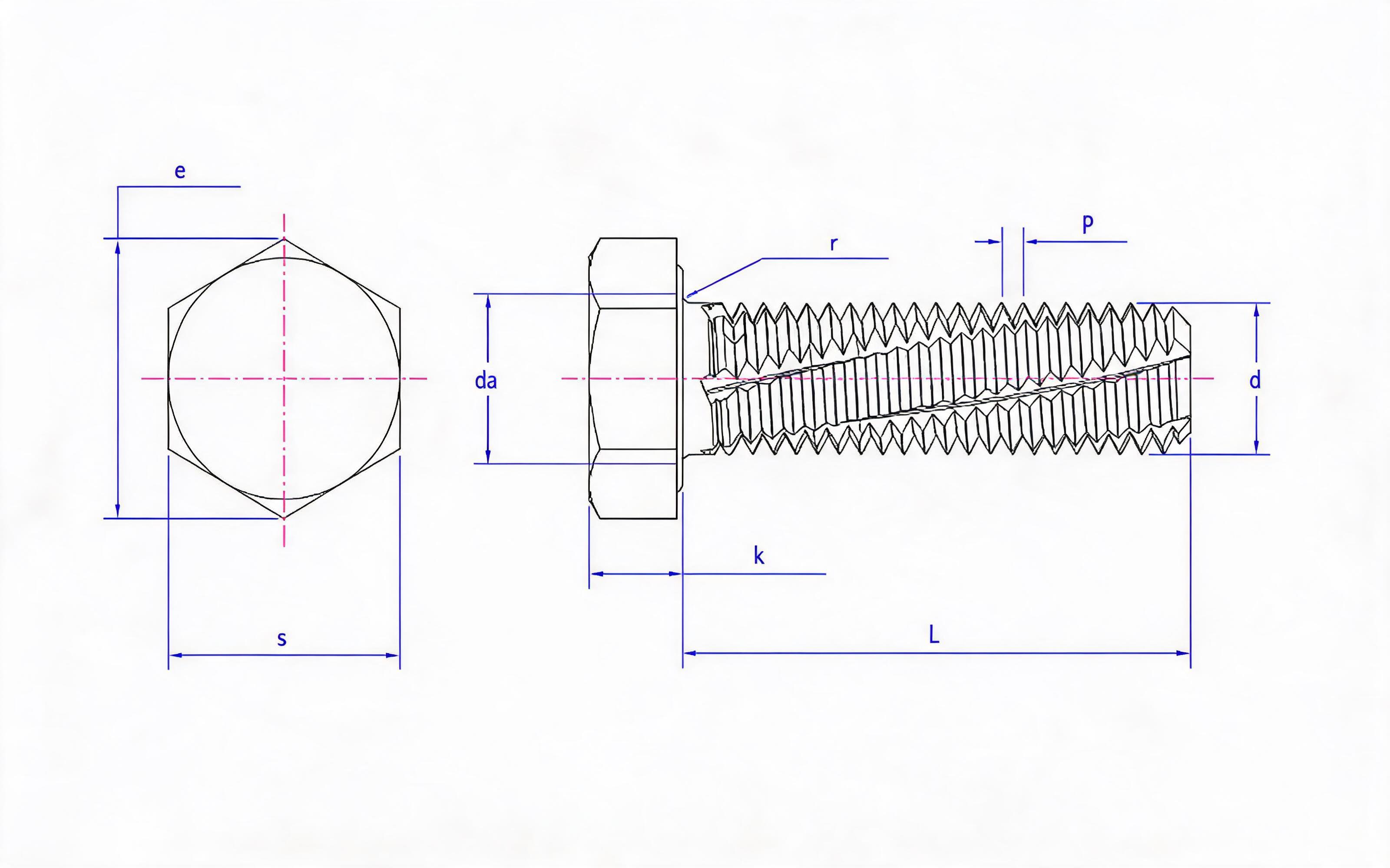 Hexagon head cutting thread screw Standard Drawing