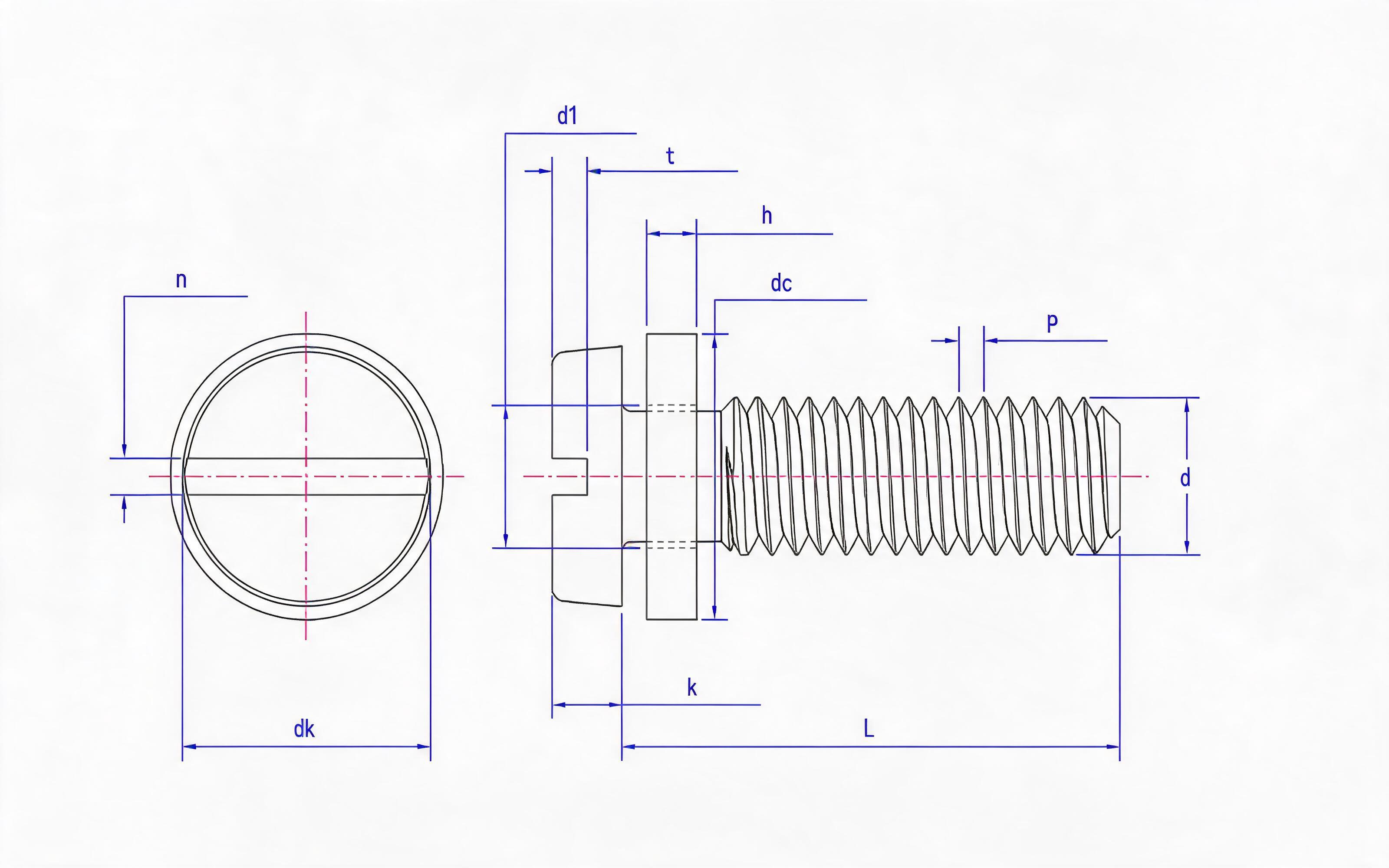Combination of slotted cheese head screw and small flat washer Standard Drawing
