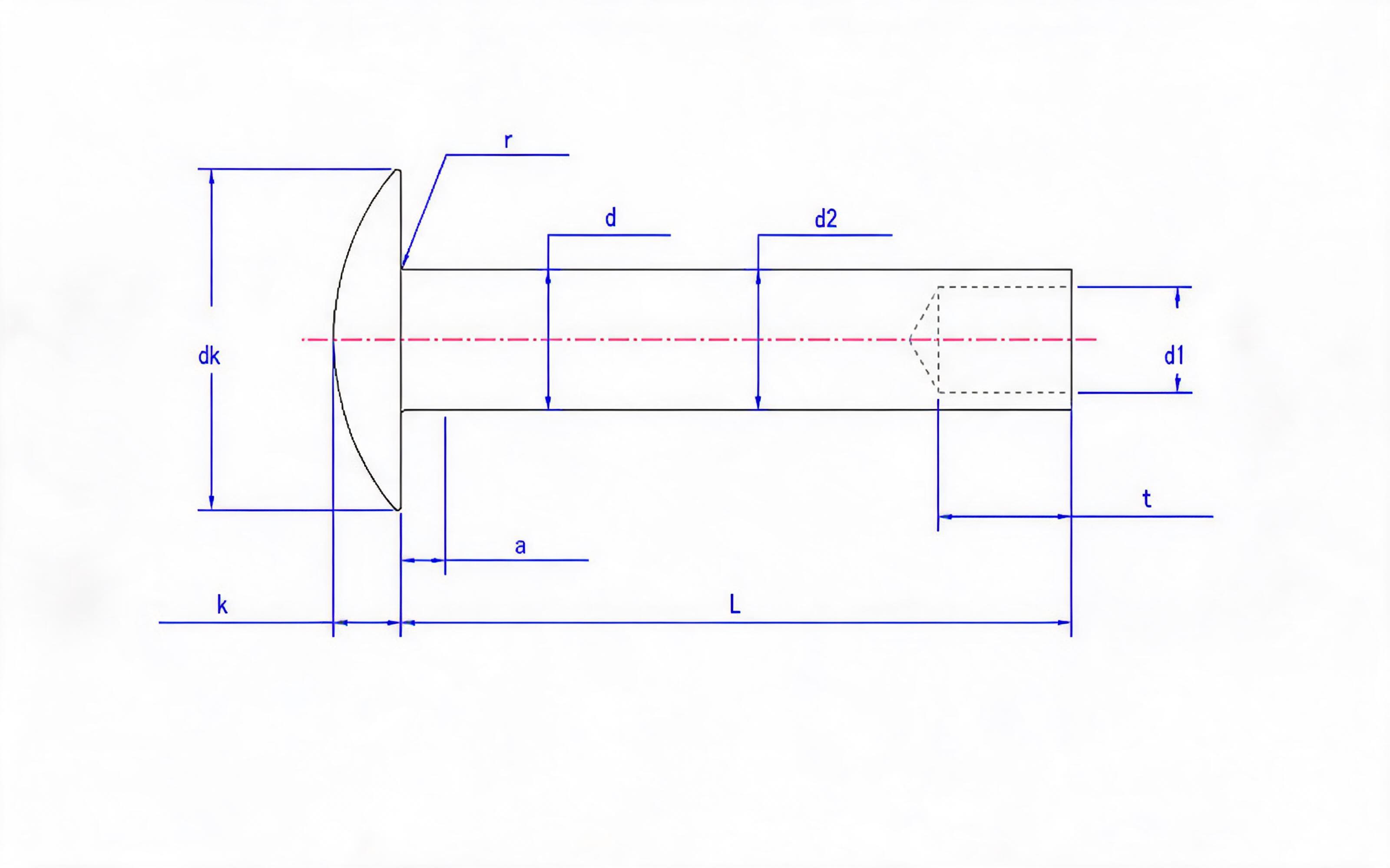 Round head half blind rivets (1.6 to 10mm diameter) Standard Drawing