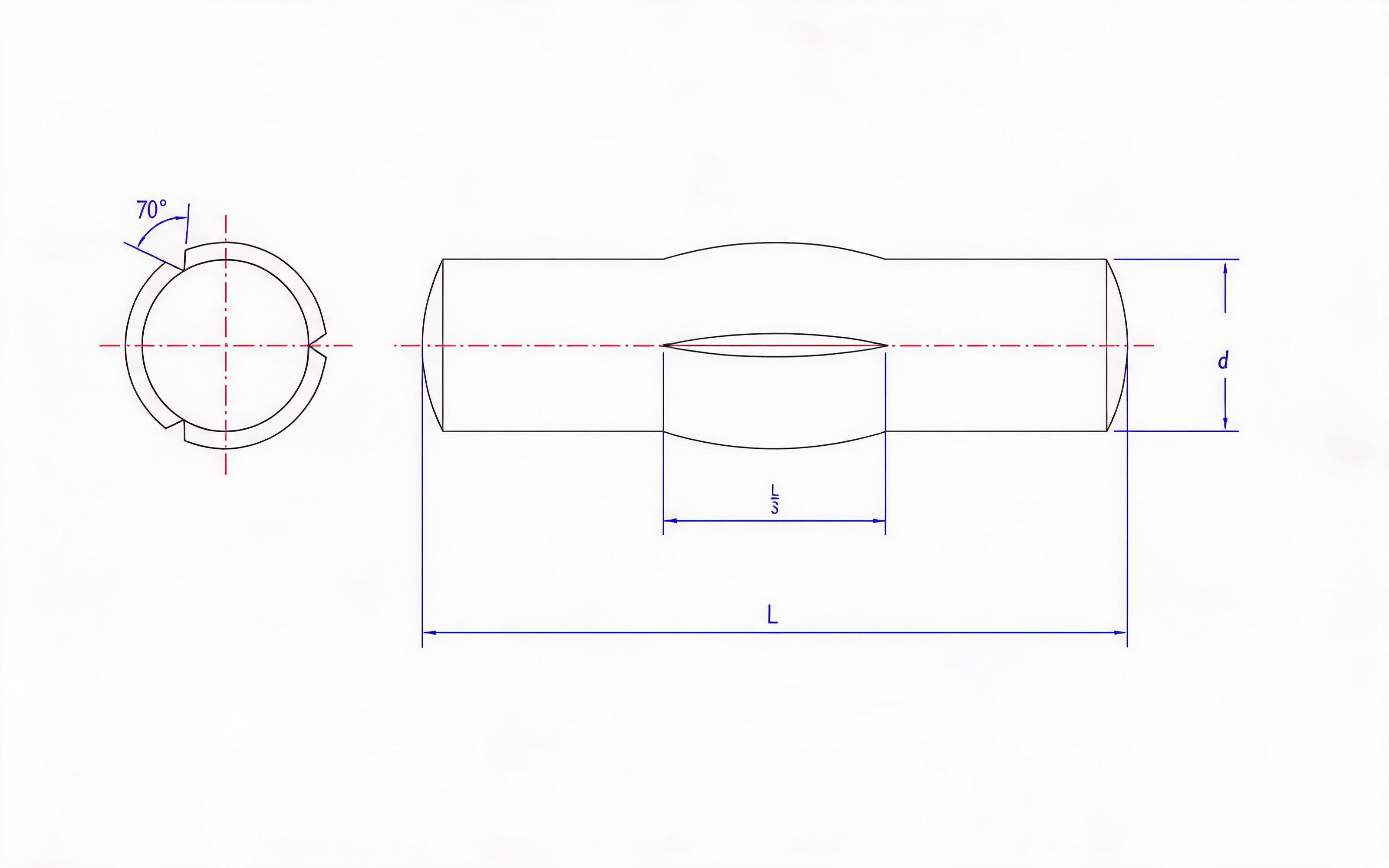 The length of the slot in the middle of the slot pin is 1_3 full length Standard Drawing