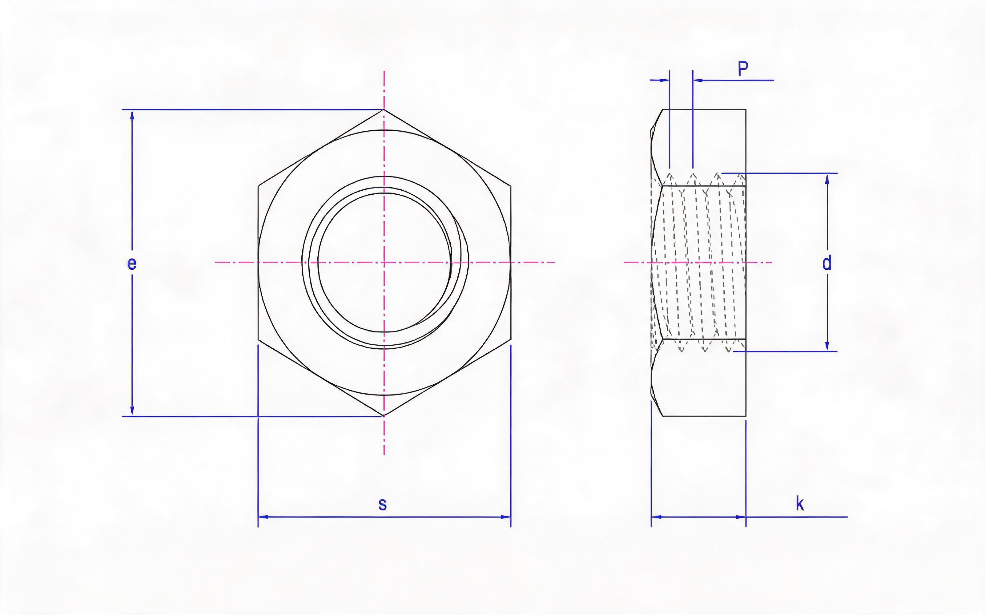 Single chamfer small hexagon thin nut Standard Drawing