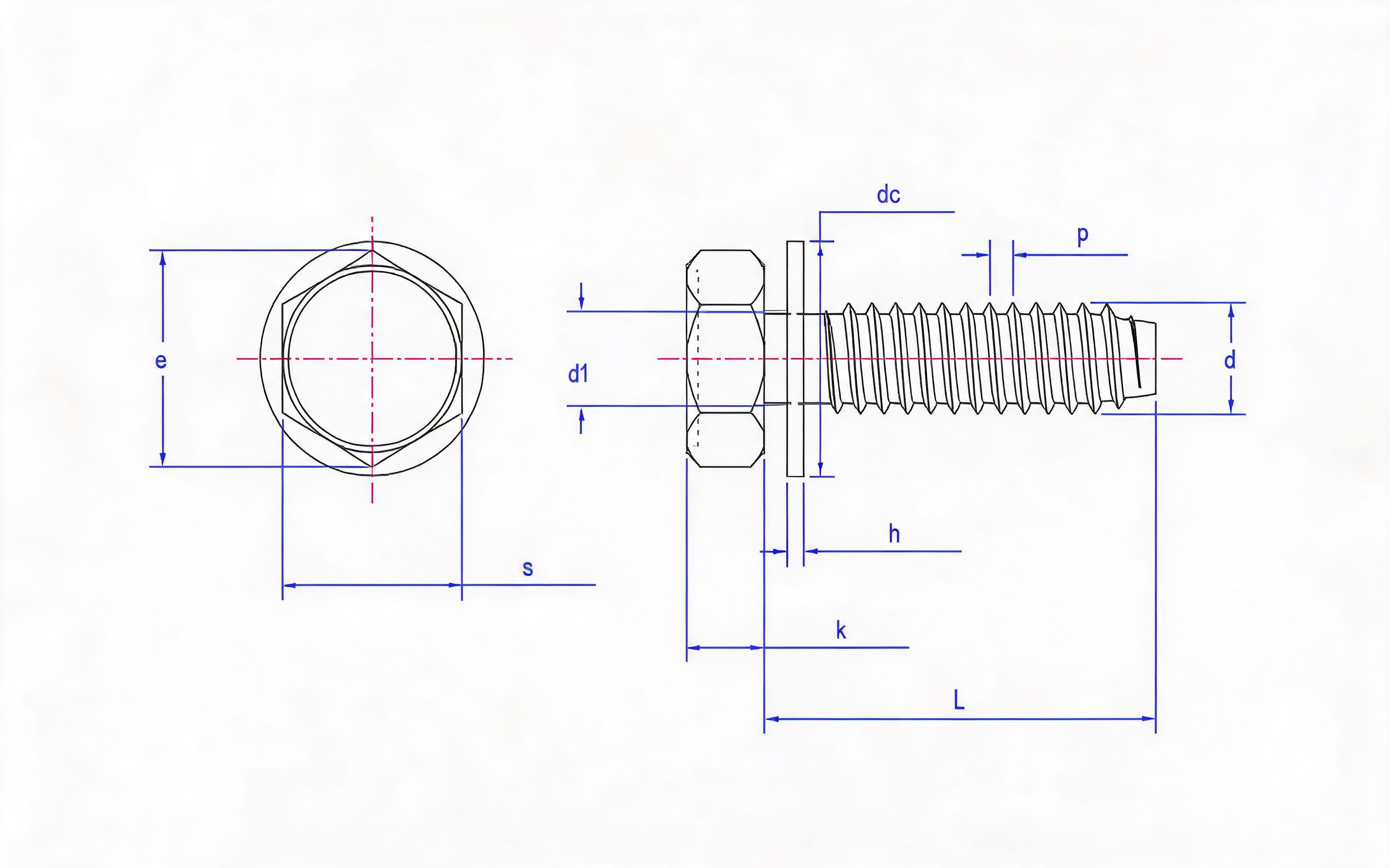 Hexagon self-tapping screw and flat washer combination type F Standard Drawing