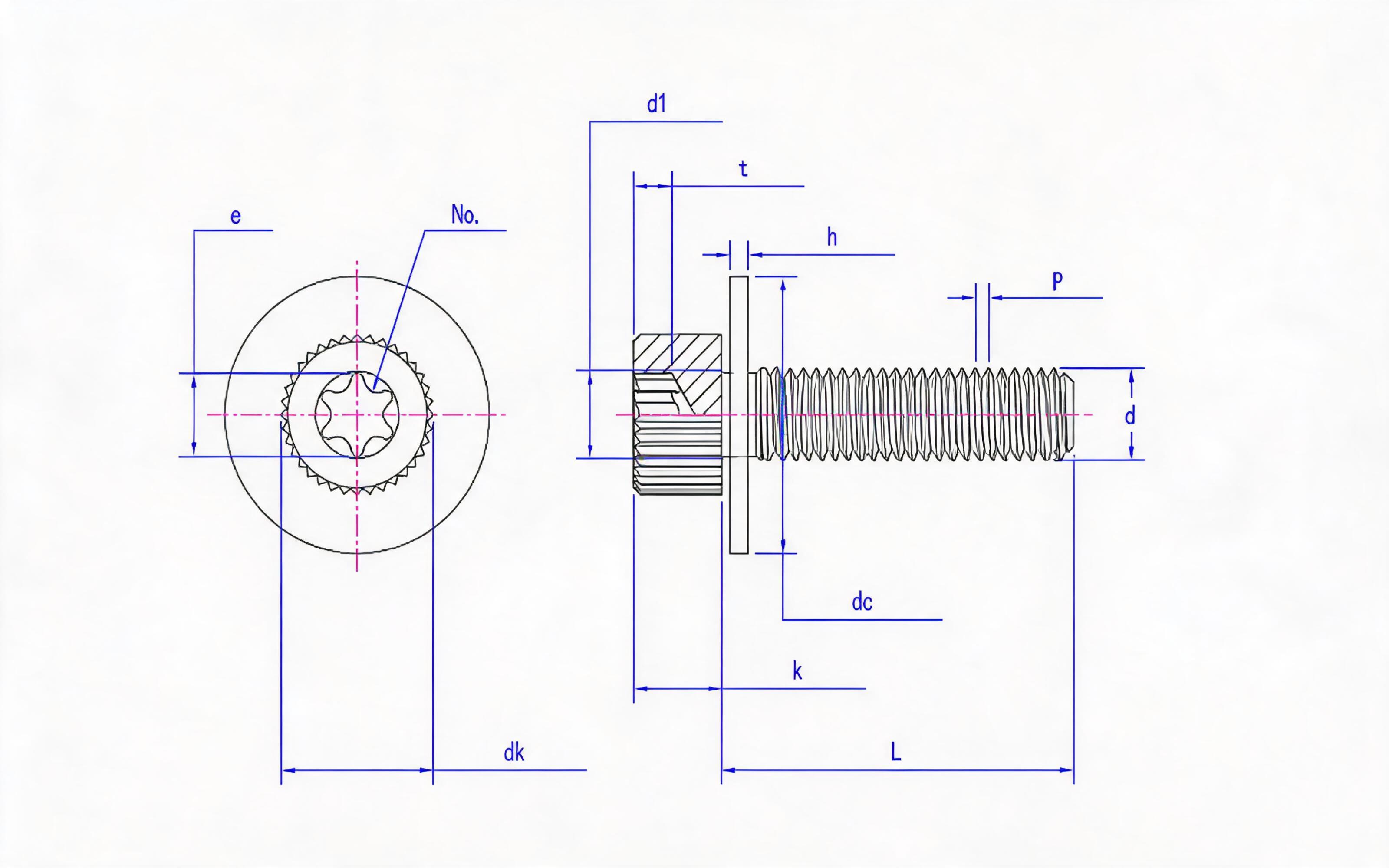 Knurled hexagon socket cheese head screw and large flat washer combination Standard Drawing
