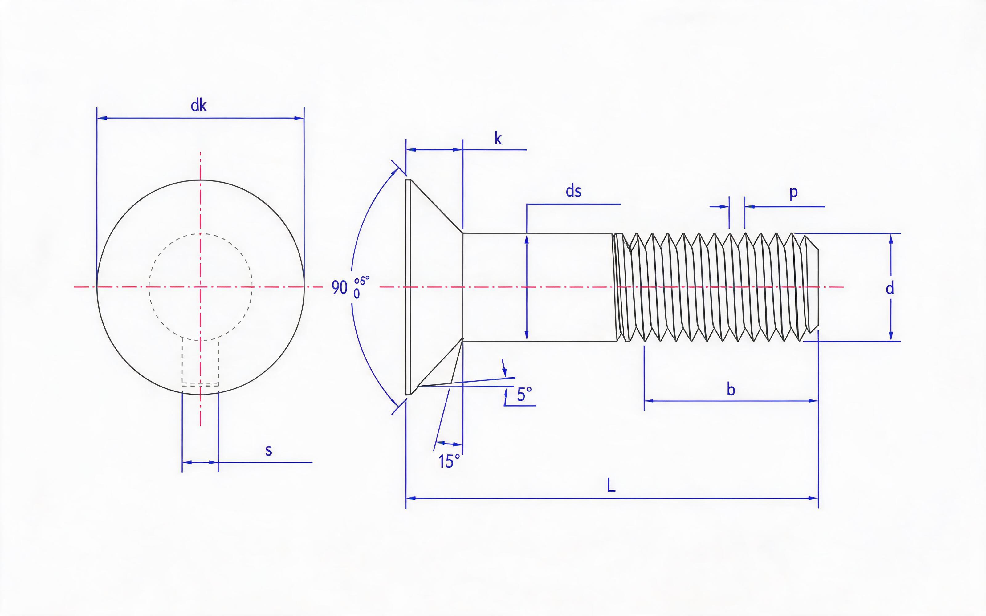 Countersunk head mortise bolt Standard Drawing
