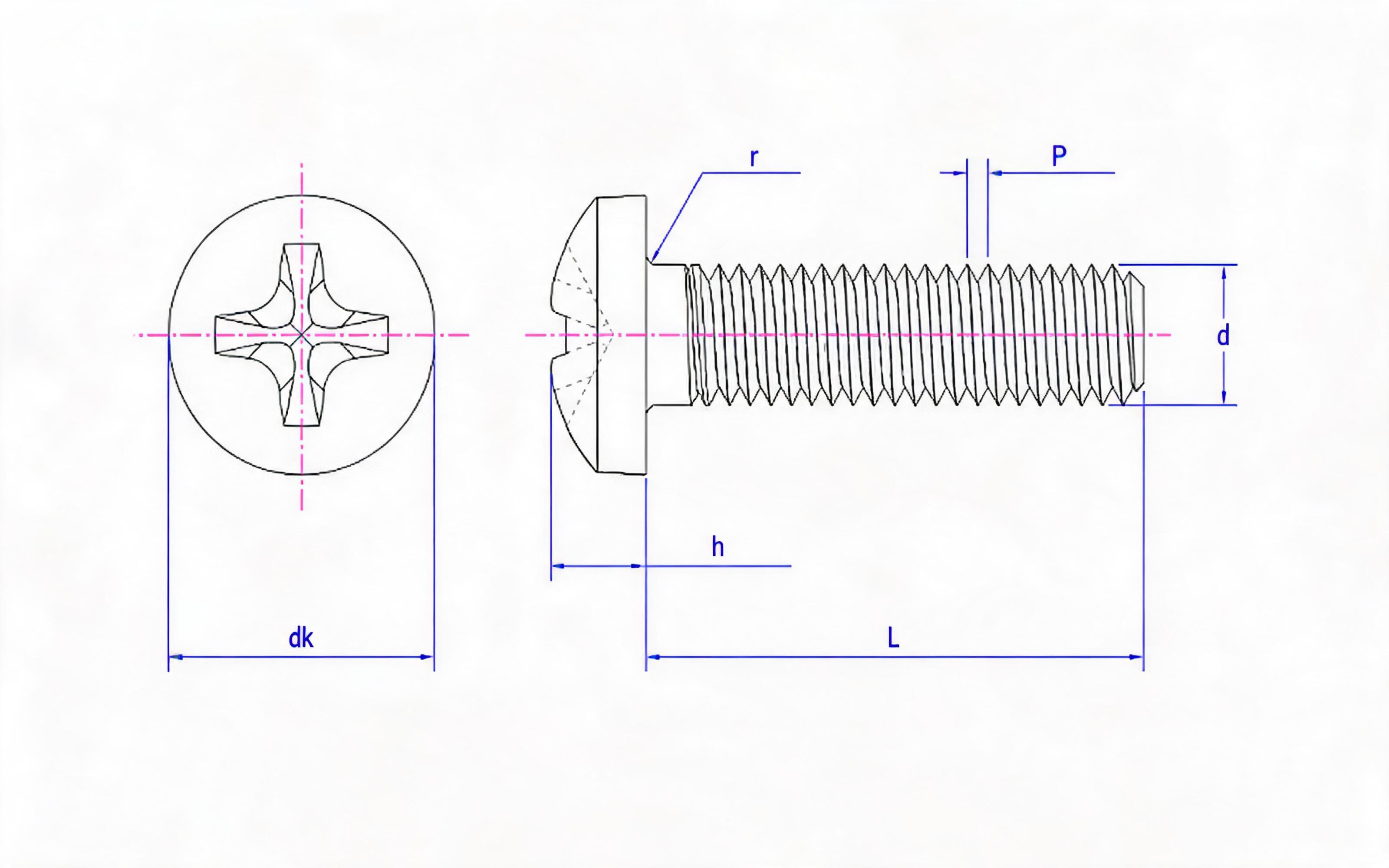 Cross recessed spherical cheese head screw Standard Drawing