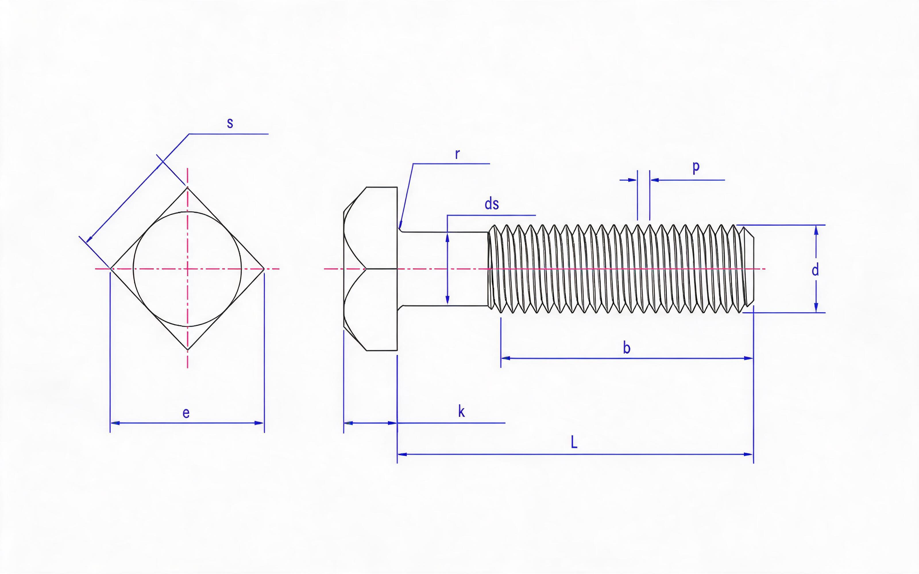 Square head bolt Standard Drawing