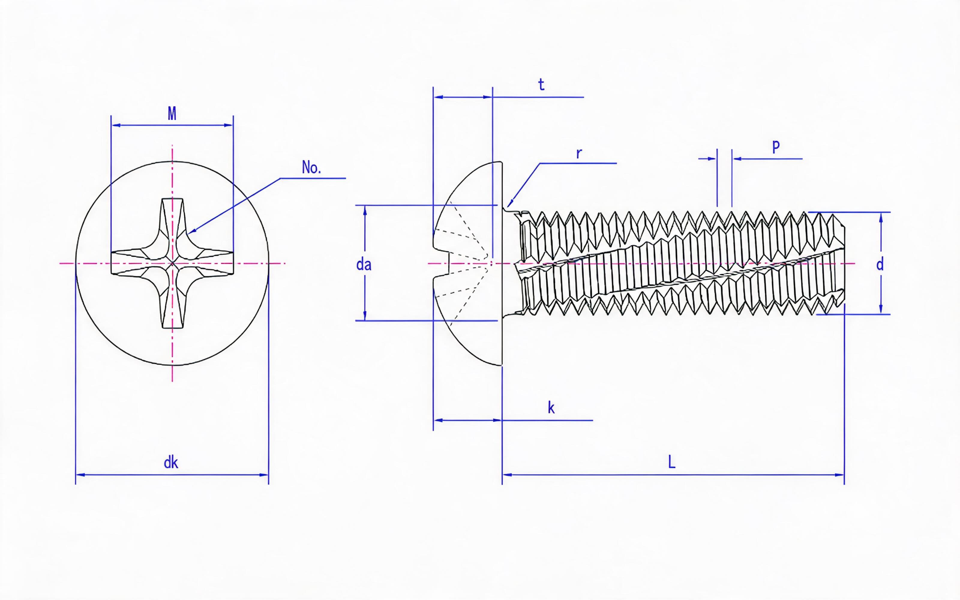 Cross recessed panhead cutting screw (type H) Standard Drawing