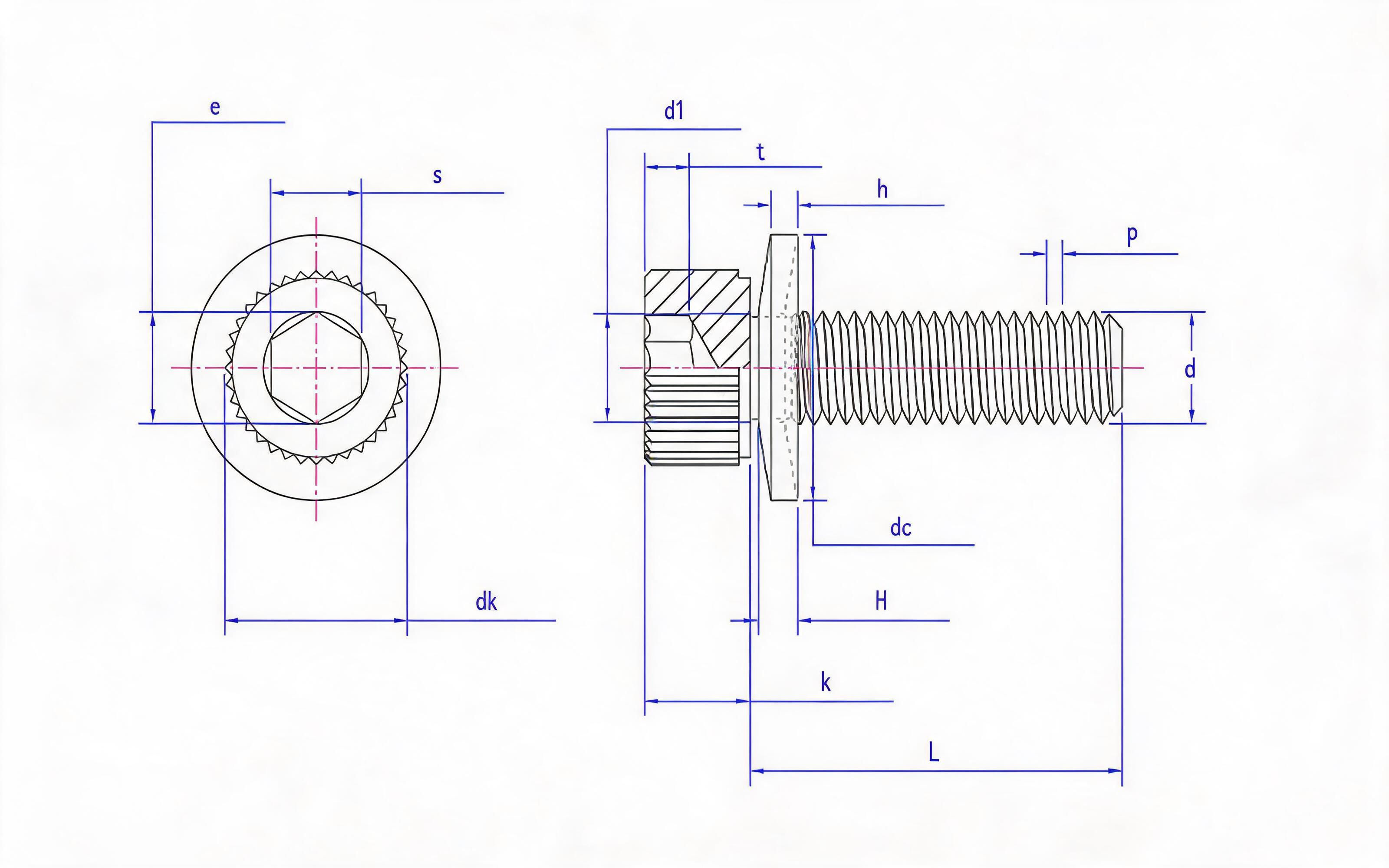 Knurled hexagon socket head cap screw and conical elastic washer combination Standard Drawing