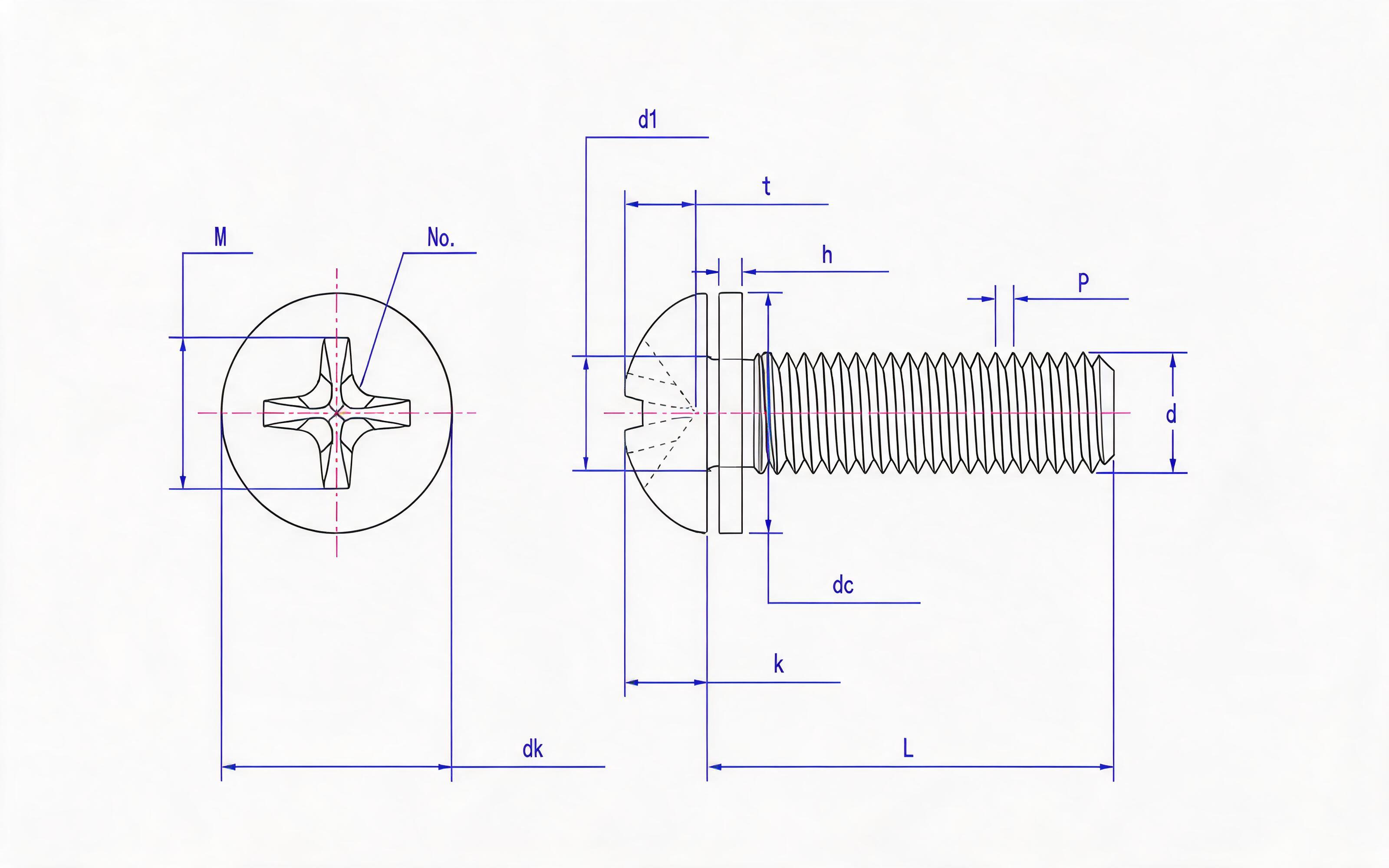 Cross recessed panhead screw (H-groove) and flat washer combination Standard Drawing