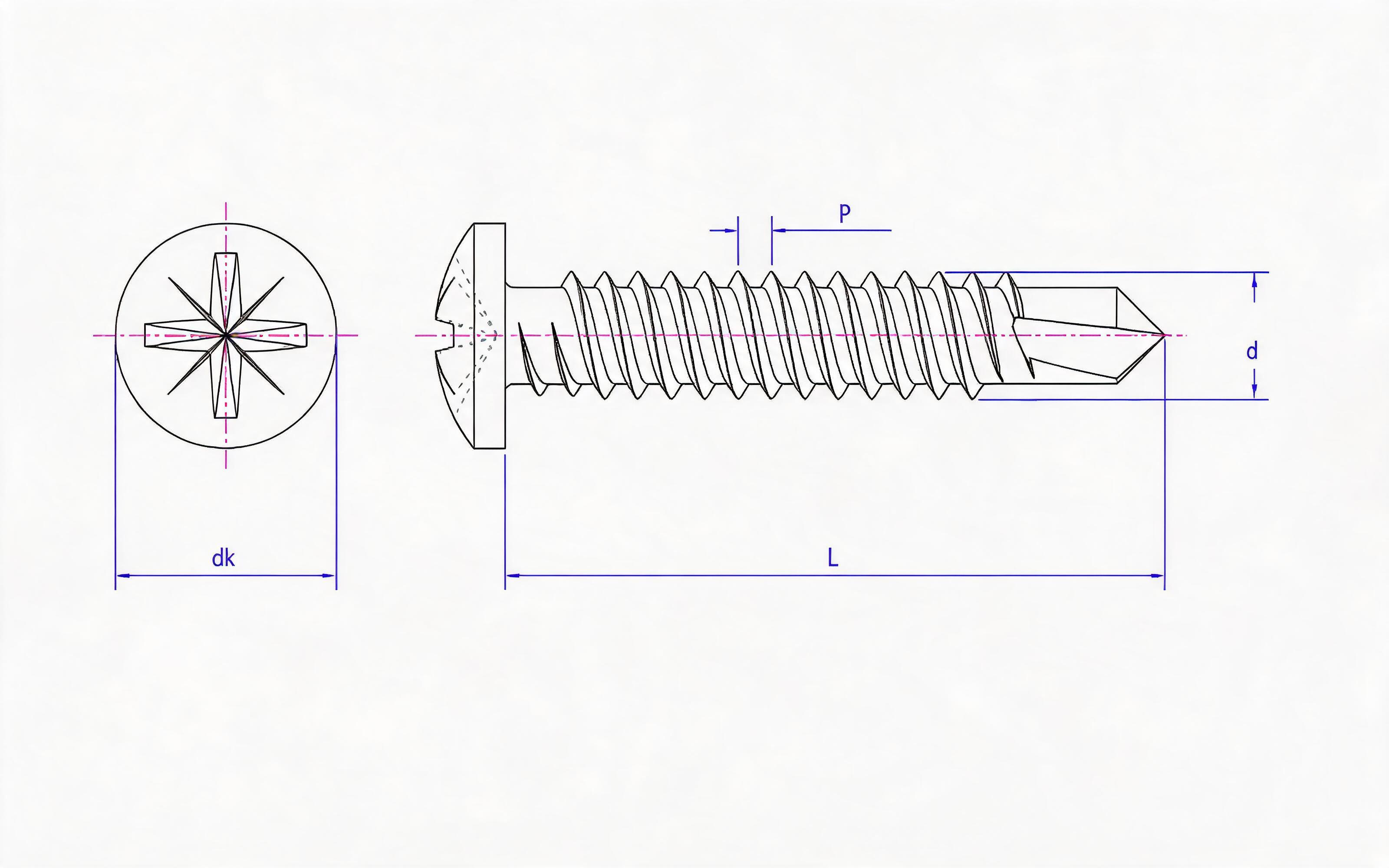 LB type rice groove panhead double-thread drill tail dry wall nail Standard Drawing