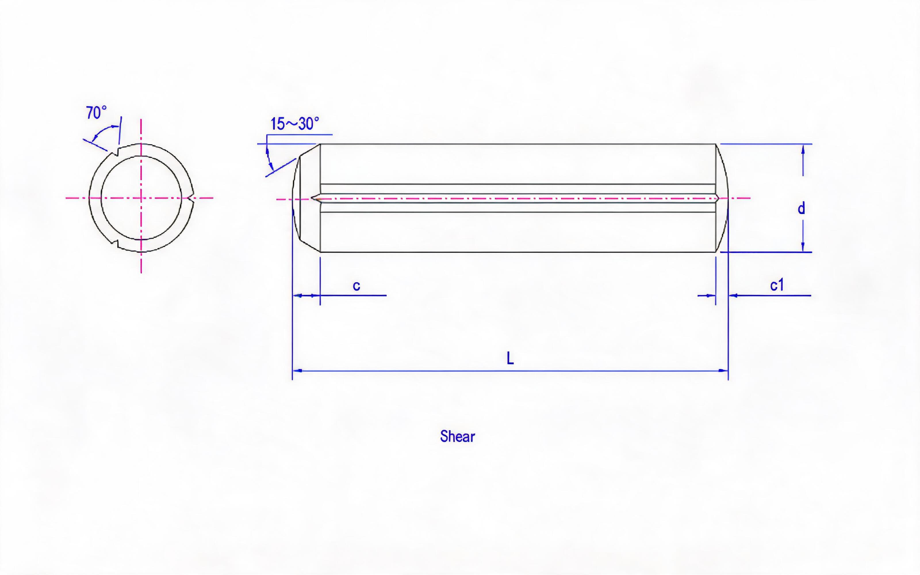Grooved pin with chamfer and full length parallel groove Standard Drawing