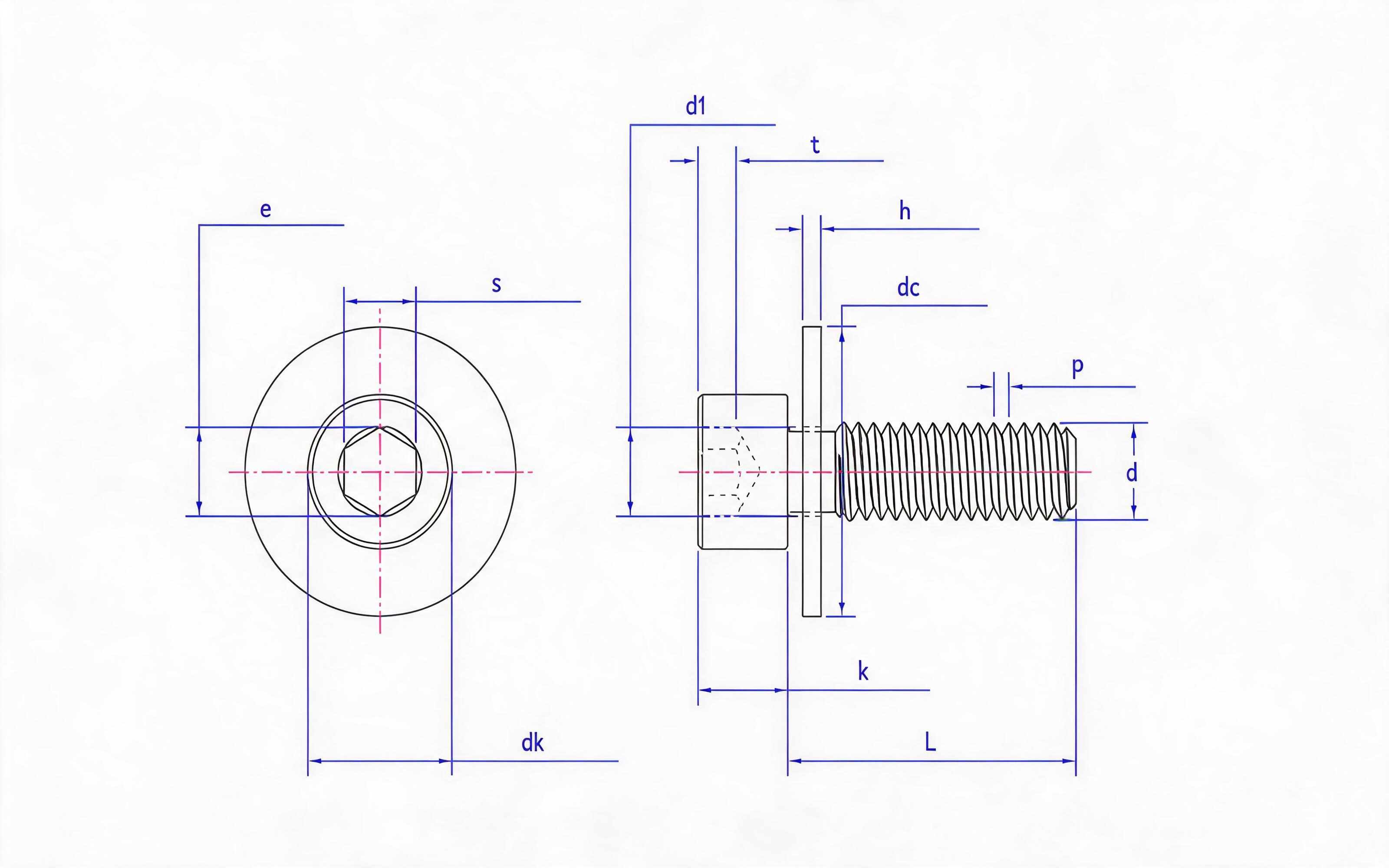 Hexagon socket head cap screw and large flat washer combination (ISO 4762) Standard Drawing