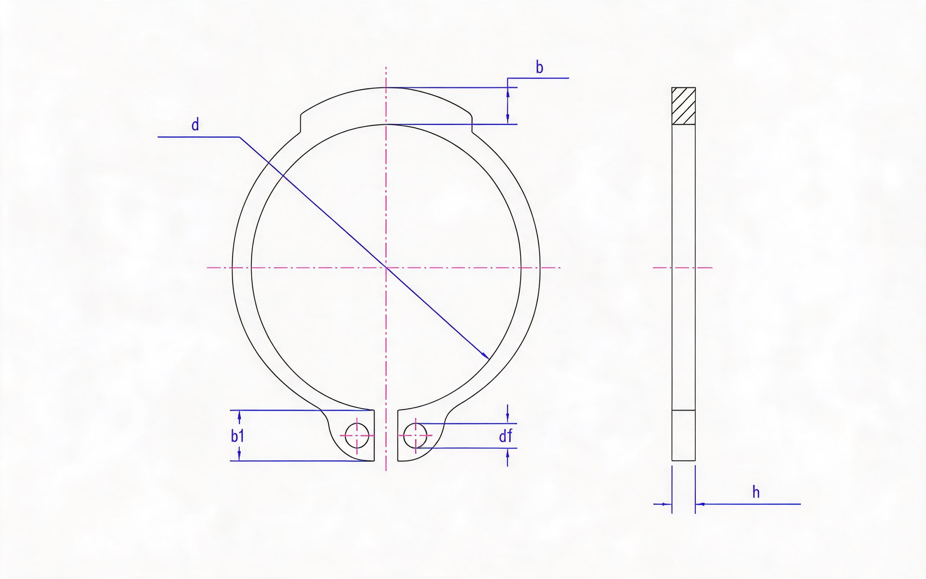 Retaining ring for ordinary shaft (Fig. b, 9 ＜ d ≤ 300mm) Standard Drawing