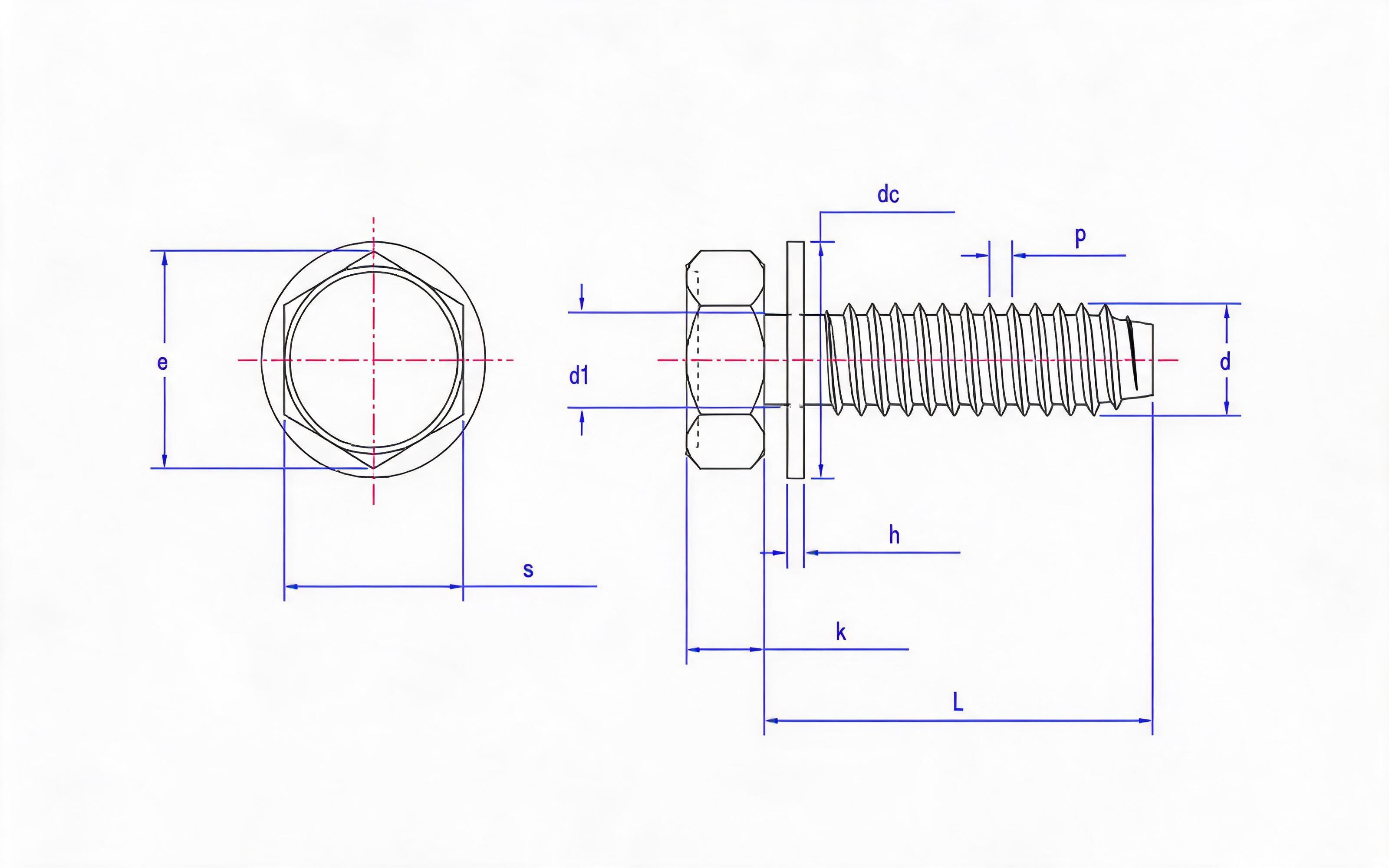 Hexagon self-tapping screw and flat washer combination type F Standard Drawing