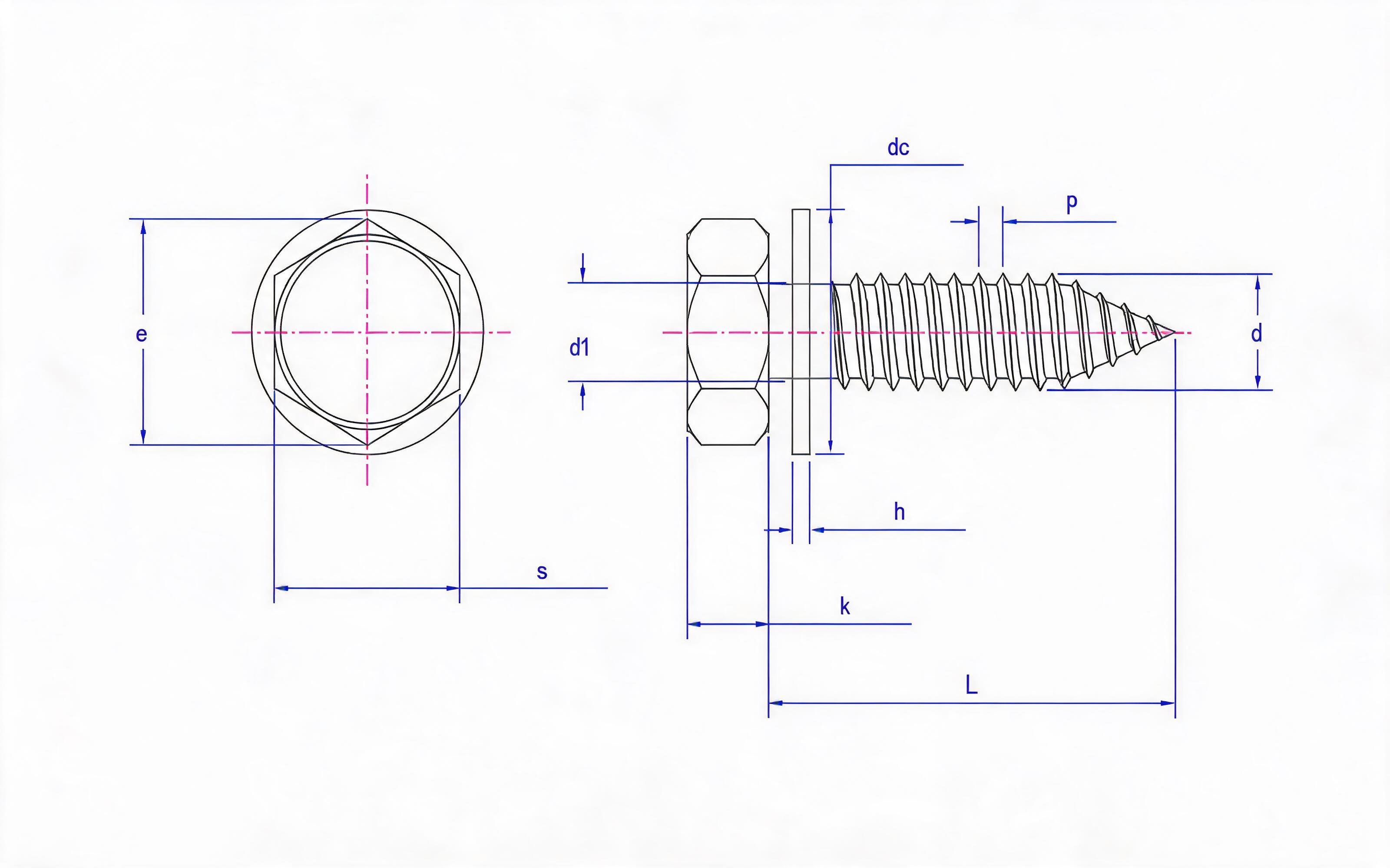 Hexagon self-tapping screw and flat washer combination type C Standard Drawing