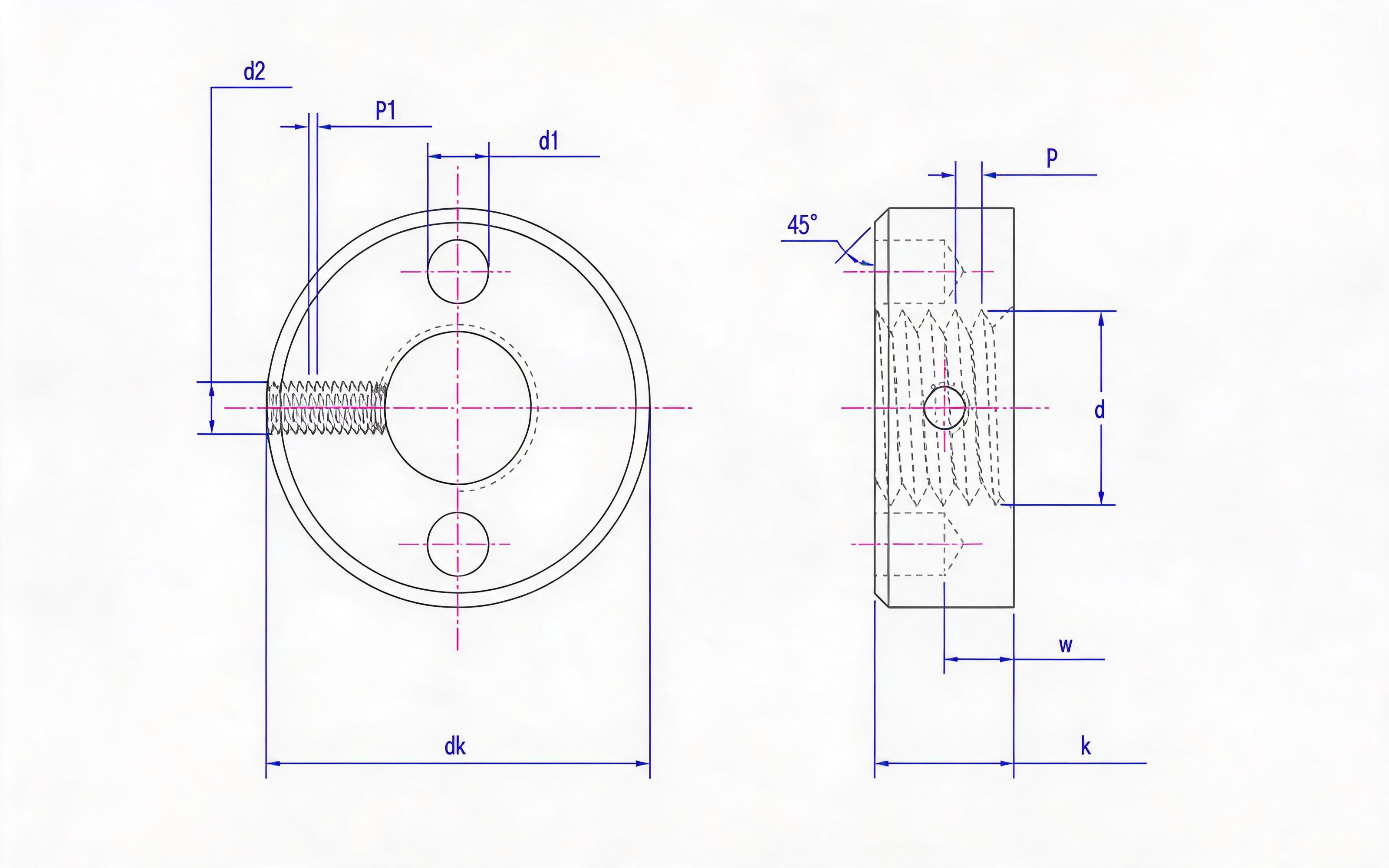 Type B round nut with hole on end face Standard Drawing