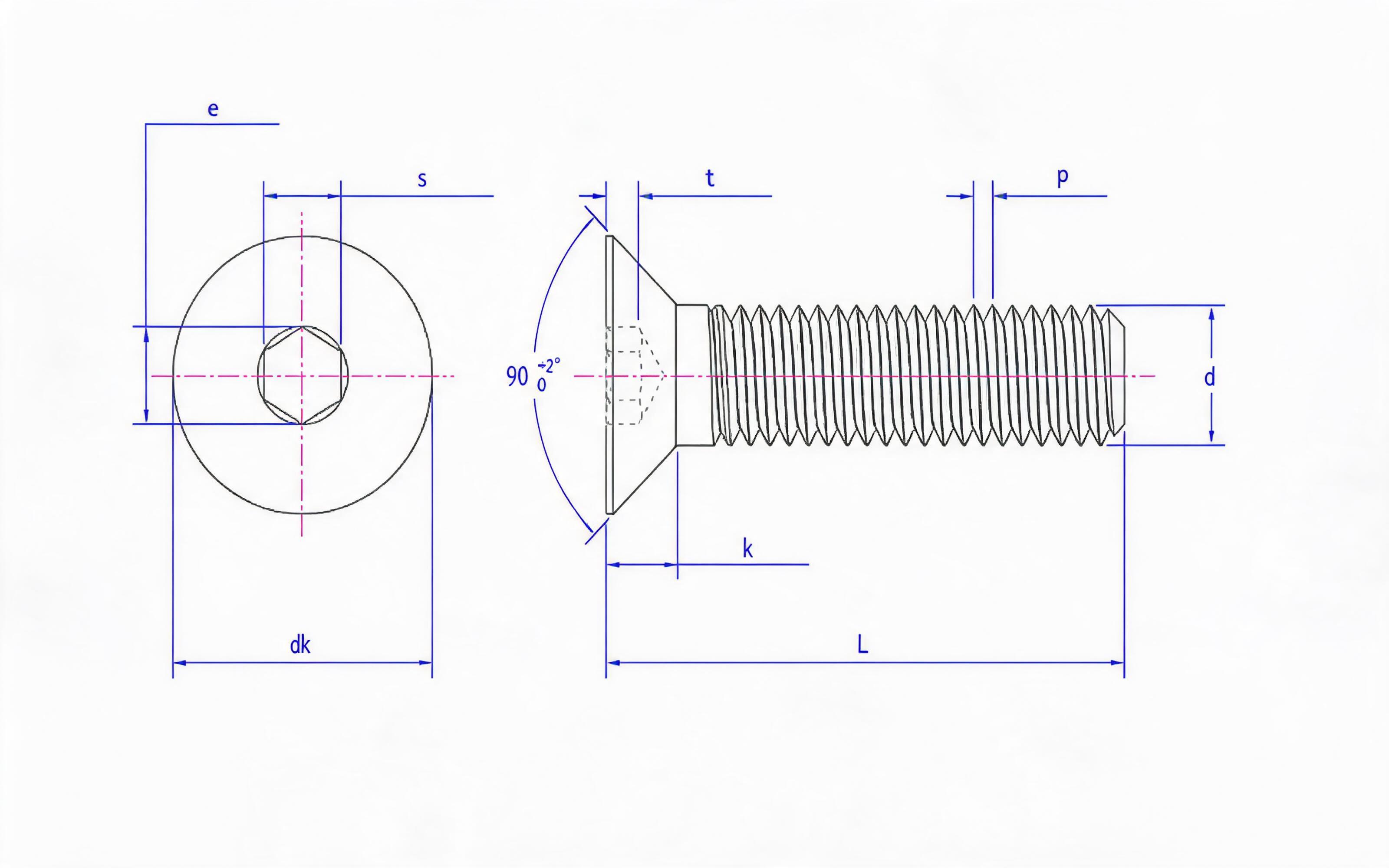 Hexagon socket countersunk head screw Standard Drawing