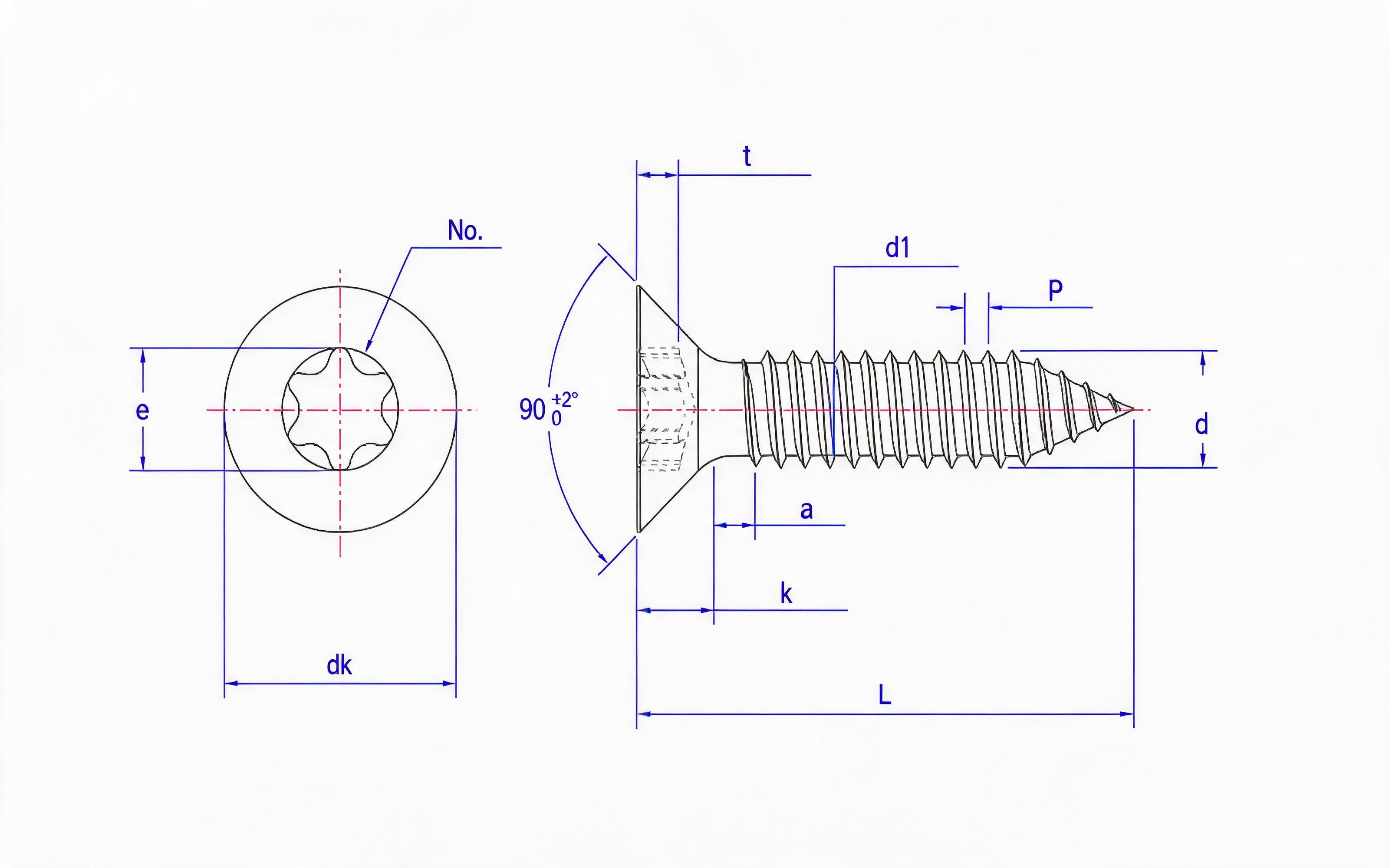Torx recessed countersunk head self-tapping screw type C Standard Drawing