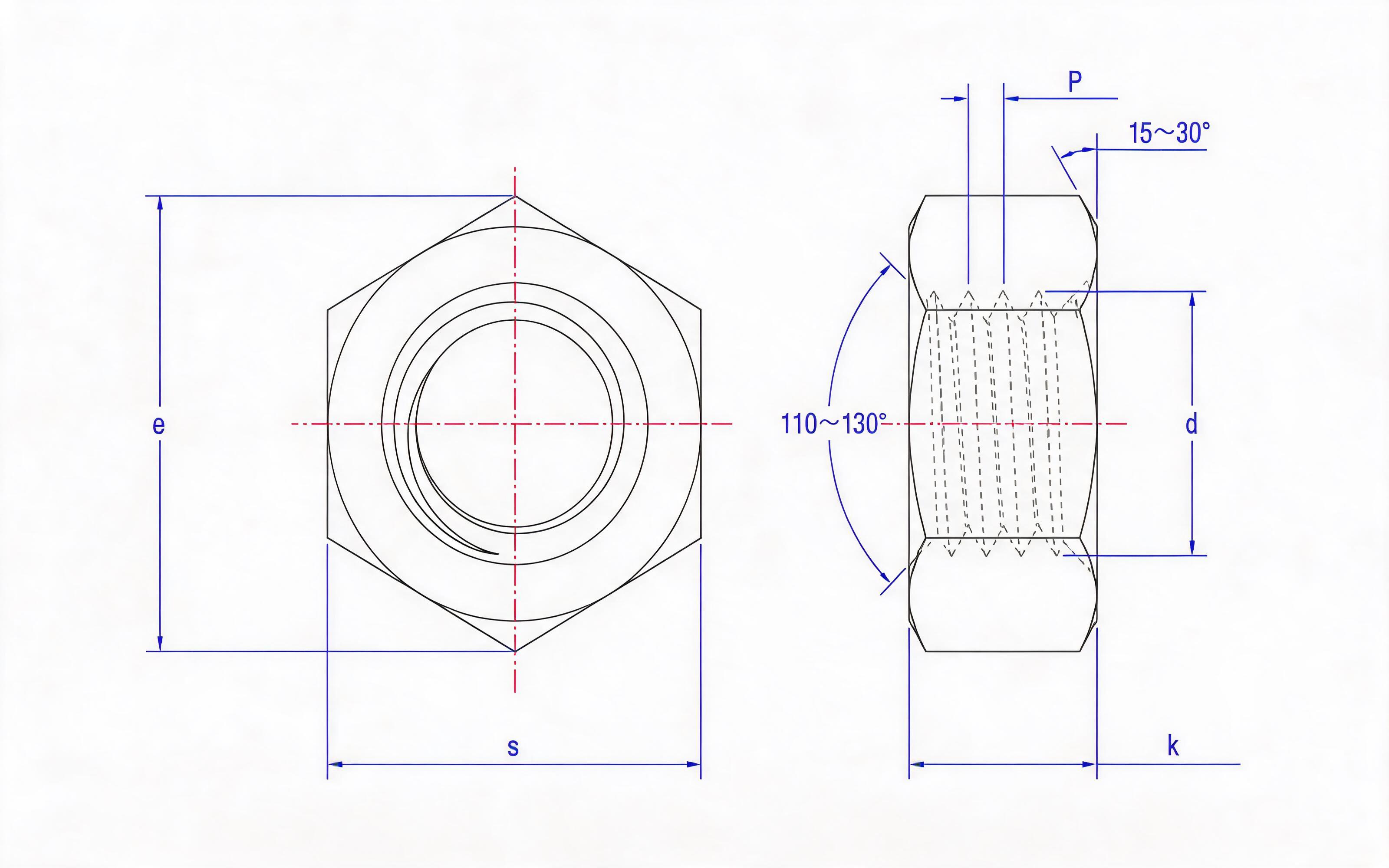 Pre-load high-strength bolted structural connection fittings-Part 4: HV large hexagon nut Standard Drawing