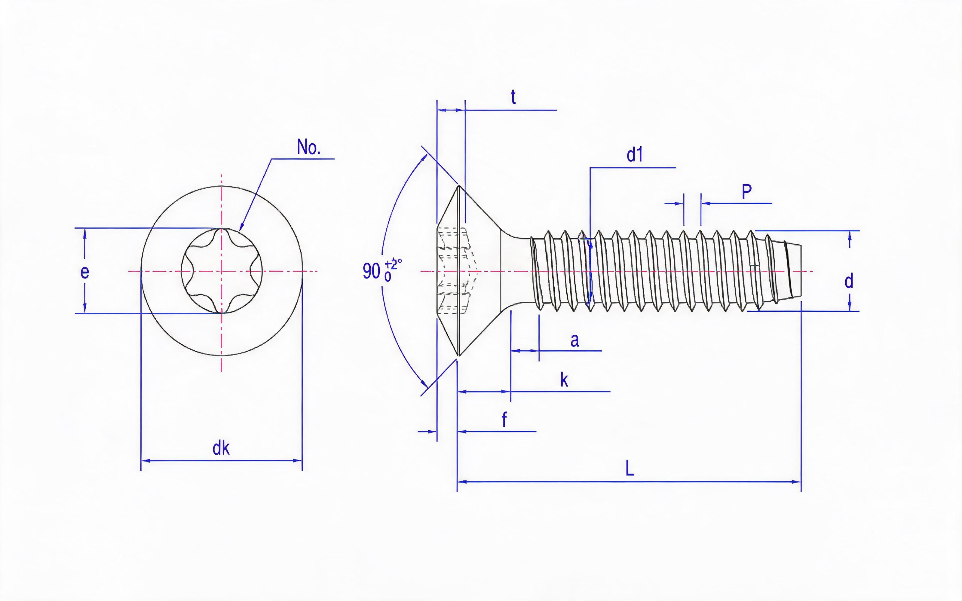 Type F hexagon socket countersunk head self-tapping screw Standard Drawing