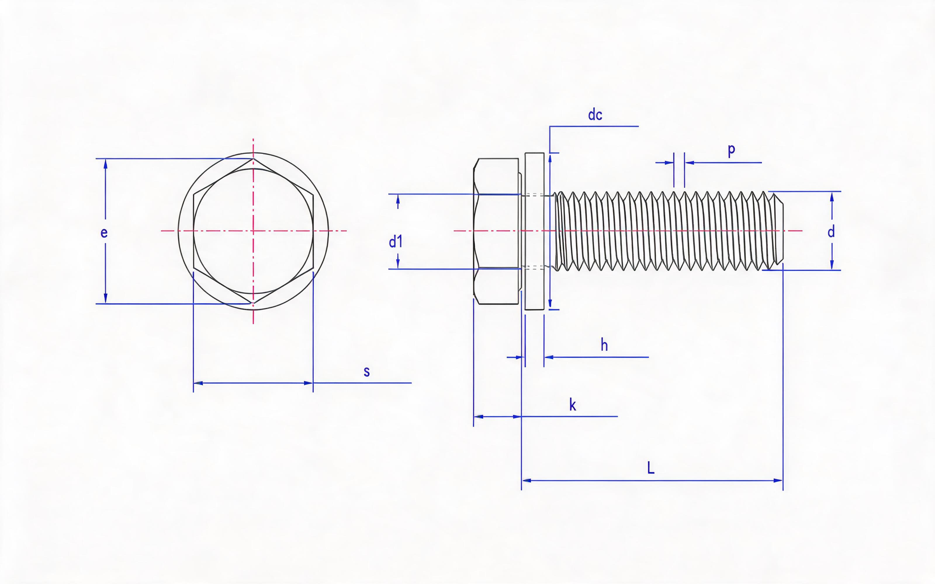 Hexagon bolt and flat washer combination (ISO 4017) Standard Drawing