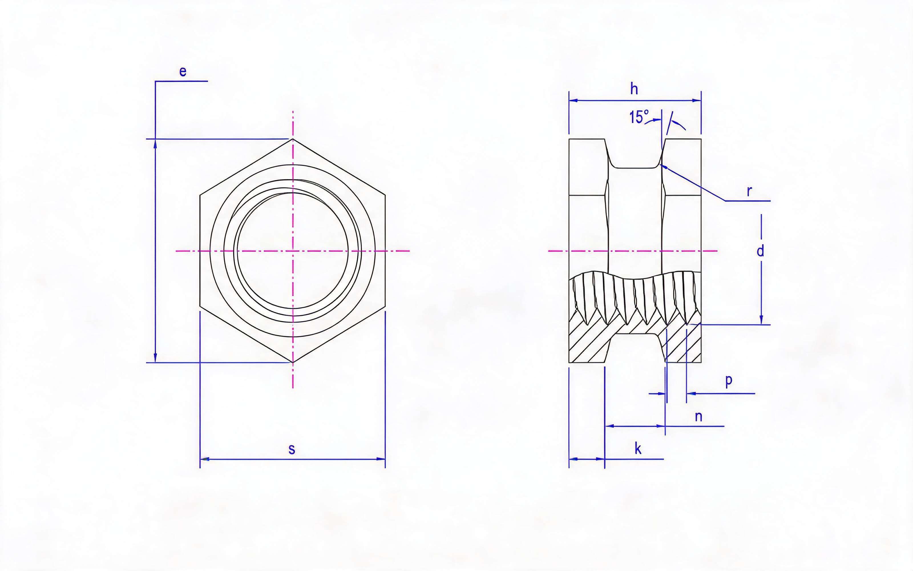 Hexagon through-hole insert nut with slot in the middle (Type A) Standard Drawing