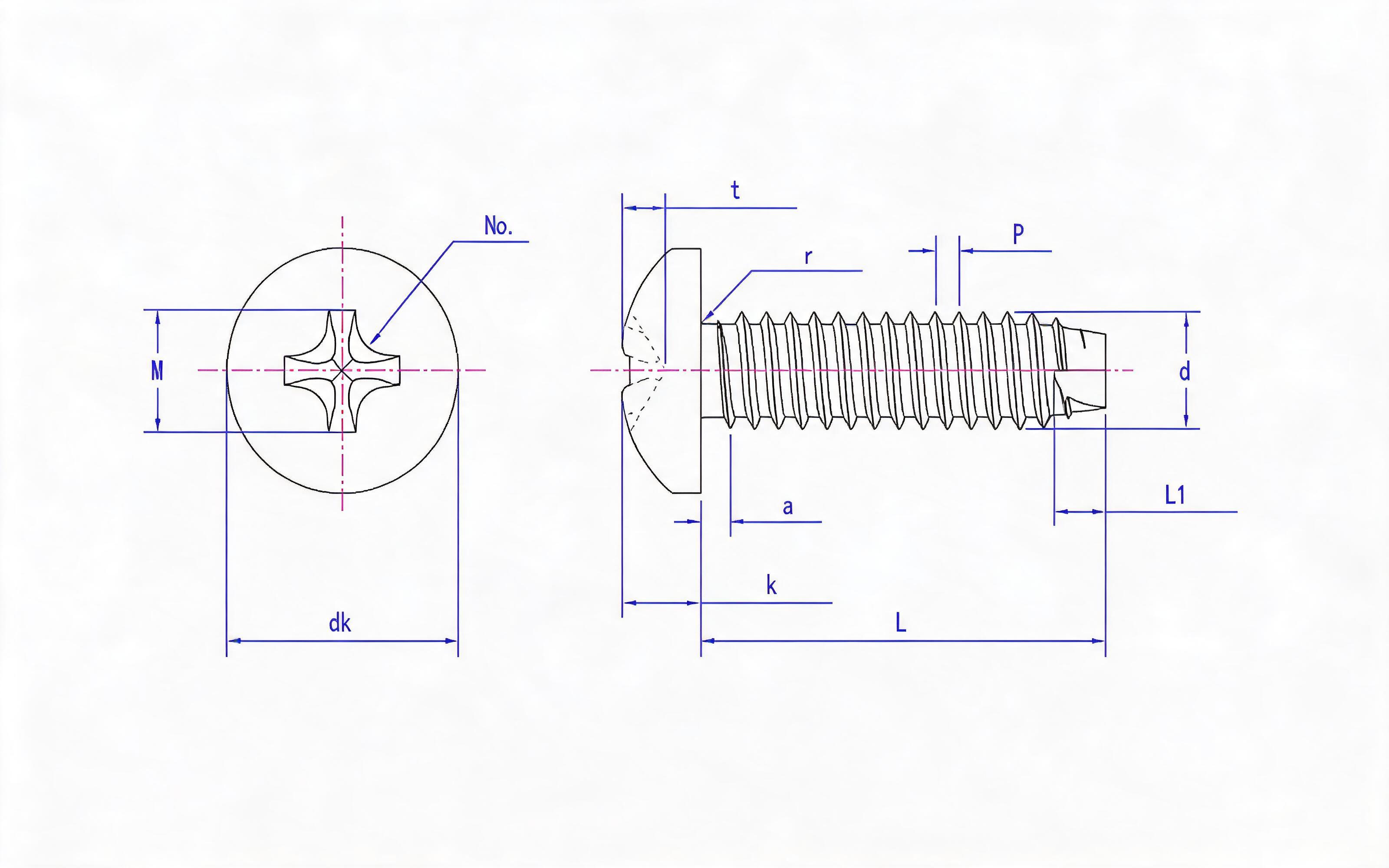 Scraping end of cross recessed panhead self-tapping screw (Type A) Standard Drawing
