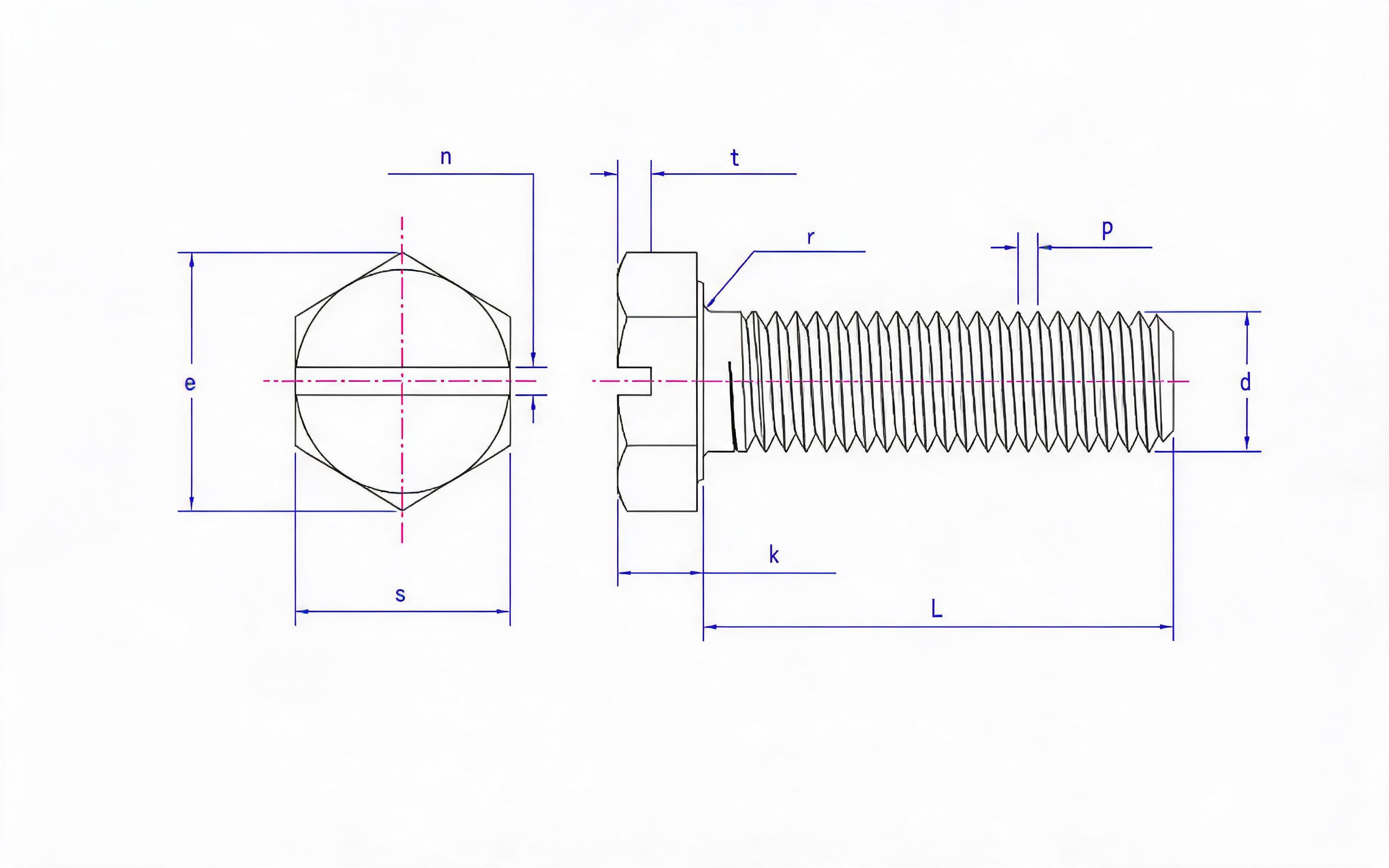 Hexagon slotted bolt Standard Drawing