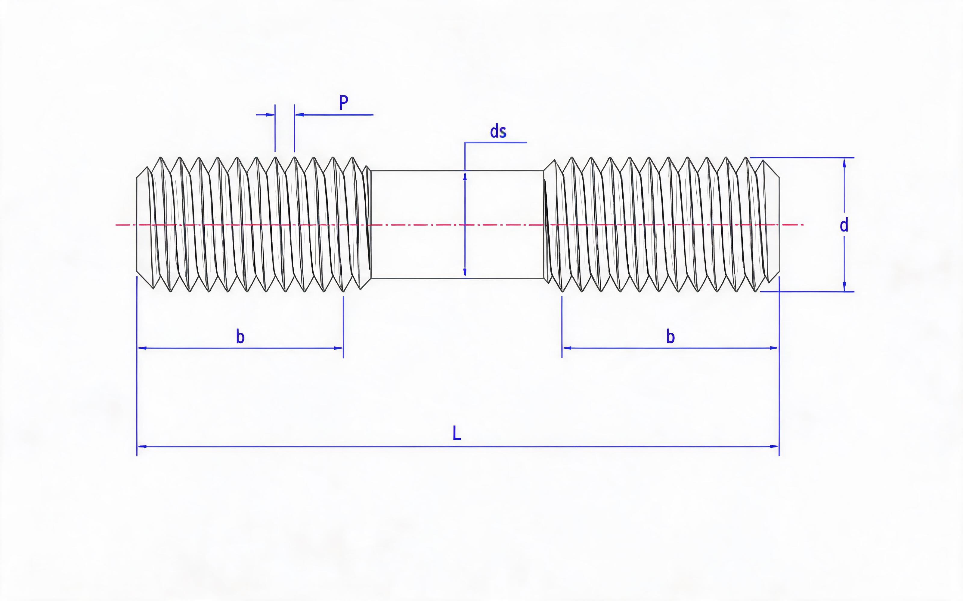 EQUIVALENT DOUBLE HEAD STUD (EXTENDED TYPE) Standard Drawing