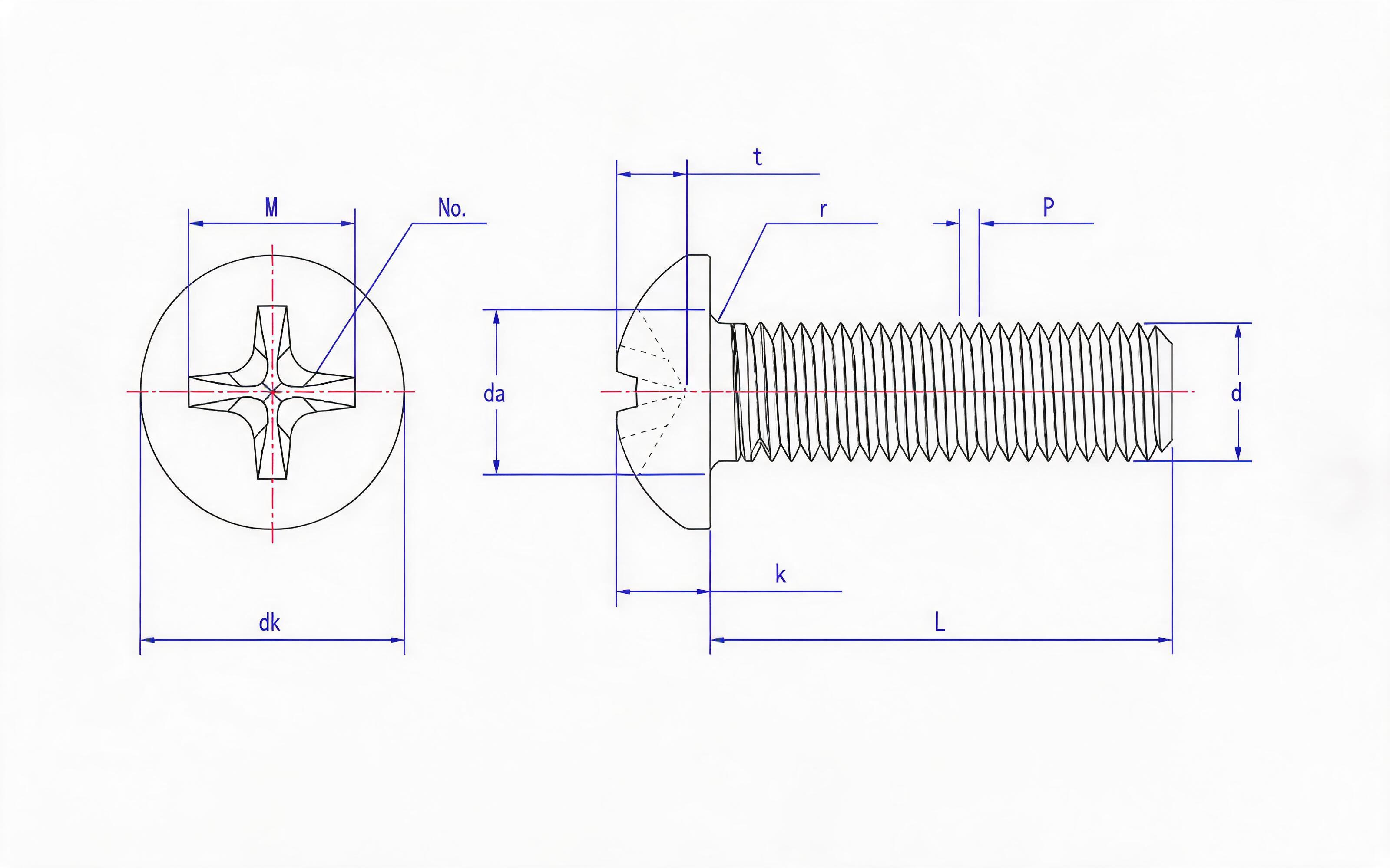 Cross recessed pan-head screw (H-groove) Standard Drawing