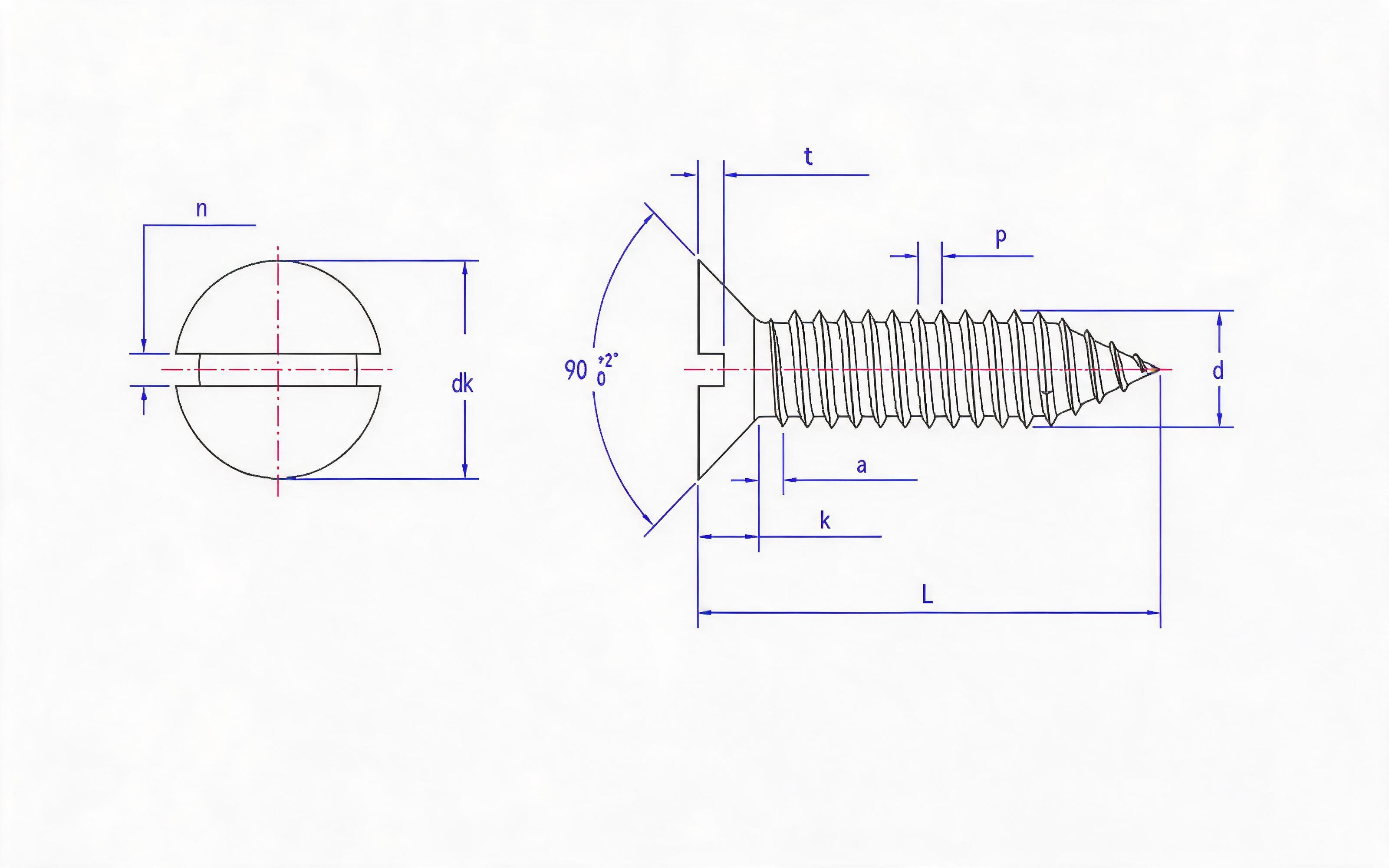 Slotted countersunk head self-tapping screw Type C Standard Drawing