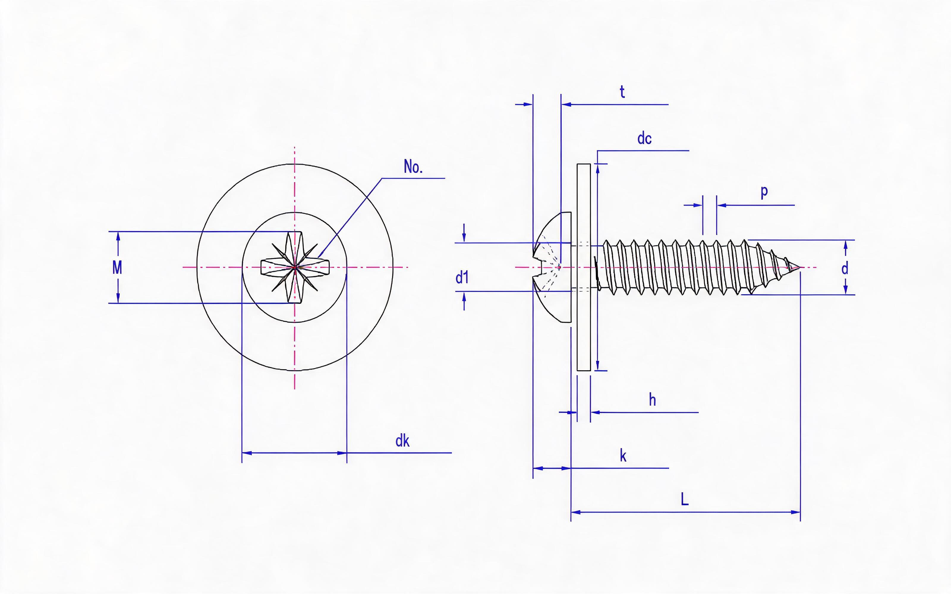 Type C combination of herringbone groove panhead self-tapping screw and large flat washer Standard Drawing