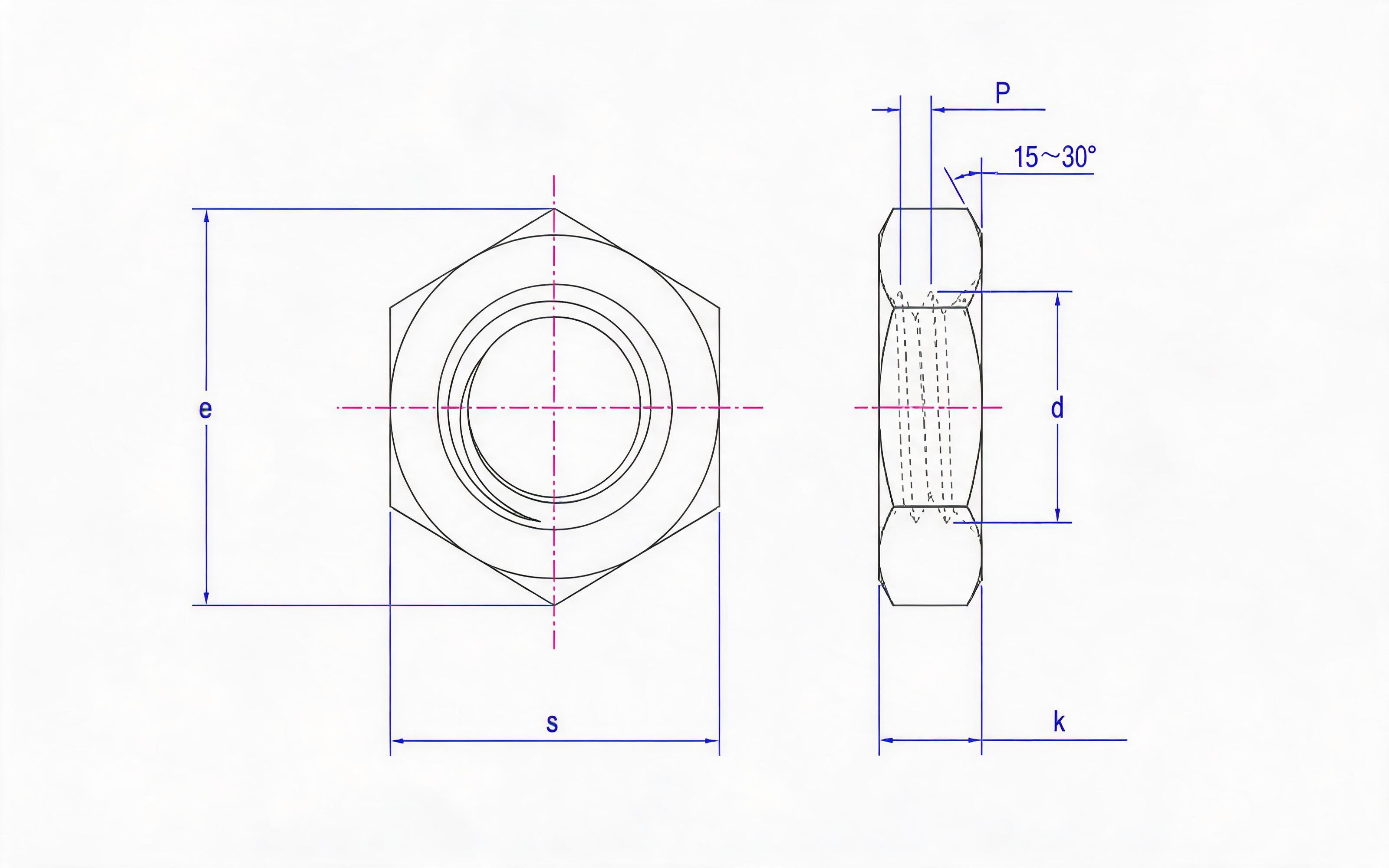 Hexagon thin nut fine thread Standard Drawing
