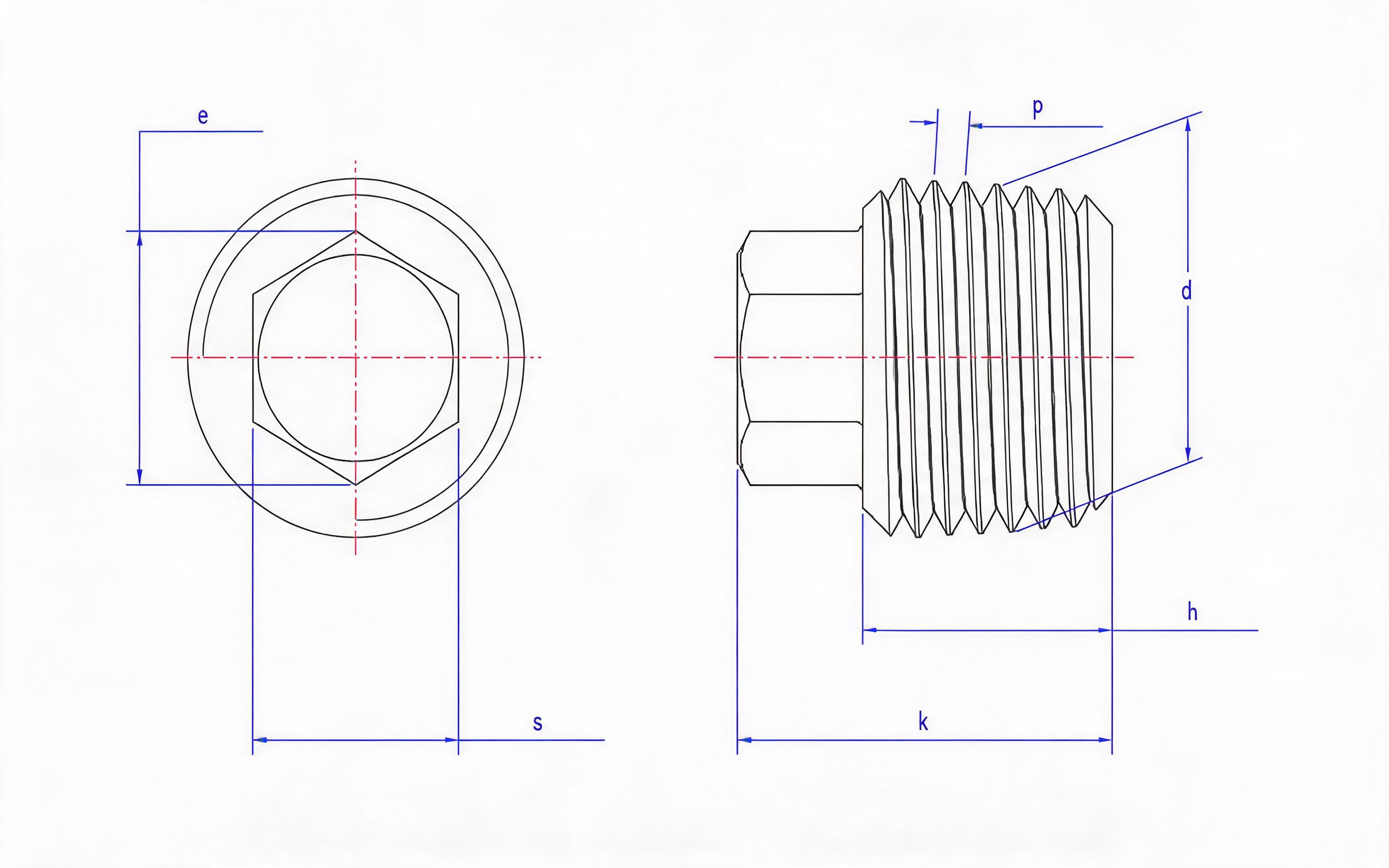 Hexagon head screw plug with unified thread (d ≤ 18mm) Standard Drawing