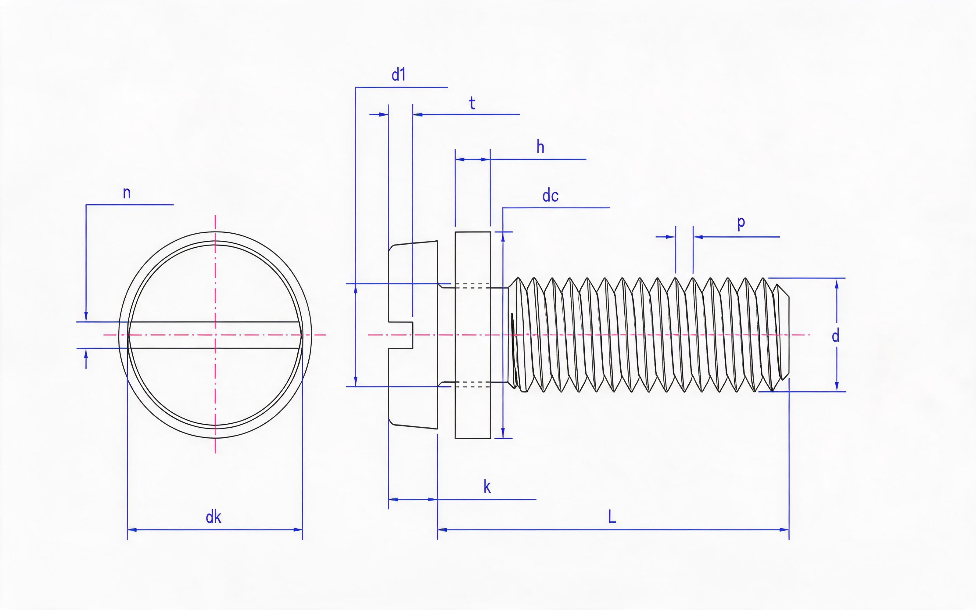 Combination of slotted cheese head screw and small flat washer Standard Drawing