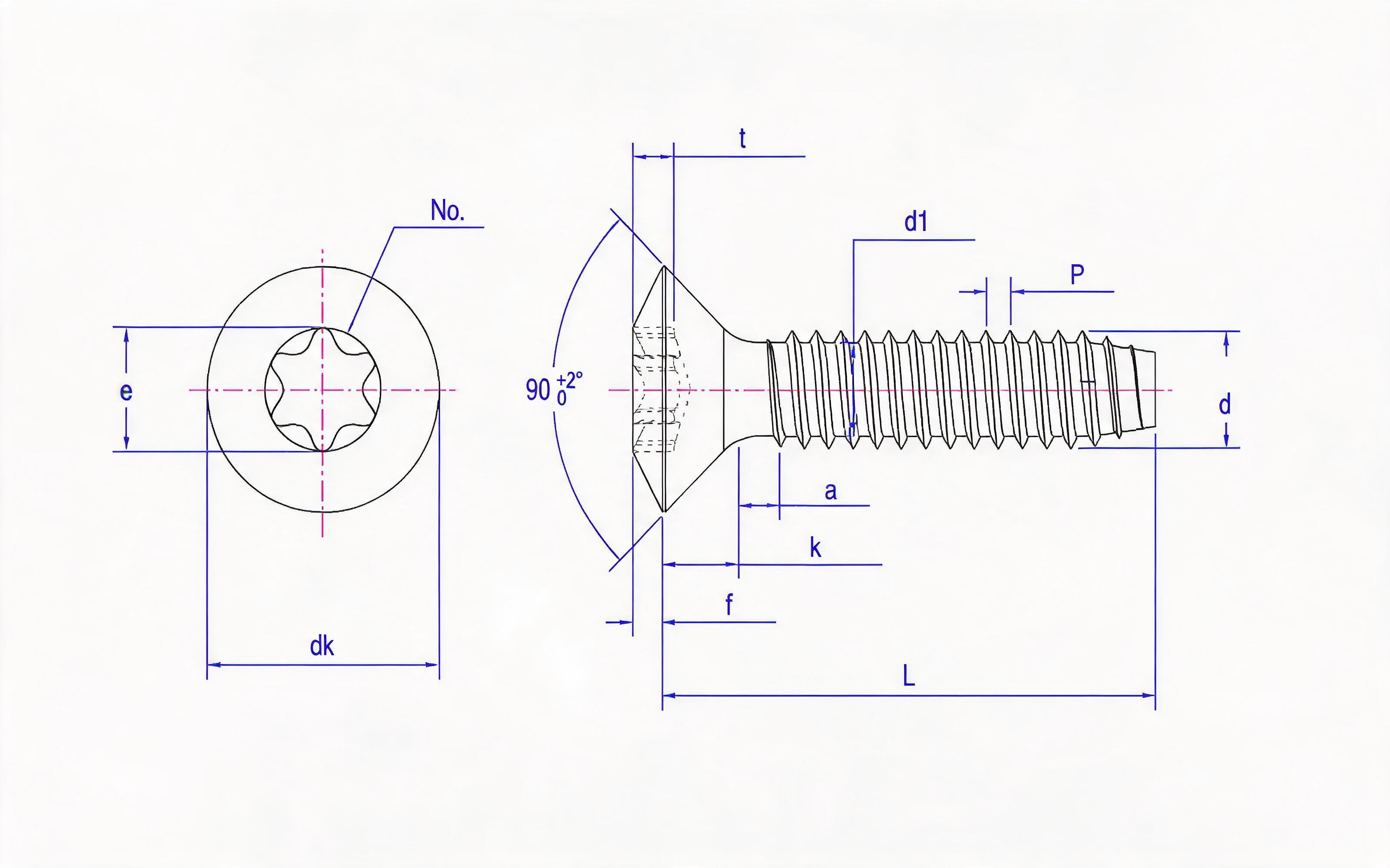 Type F hexagon socket countersunk head self-tapping screw Standard Drawing