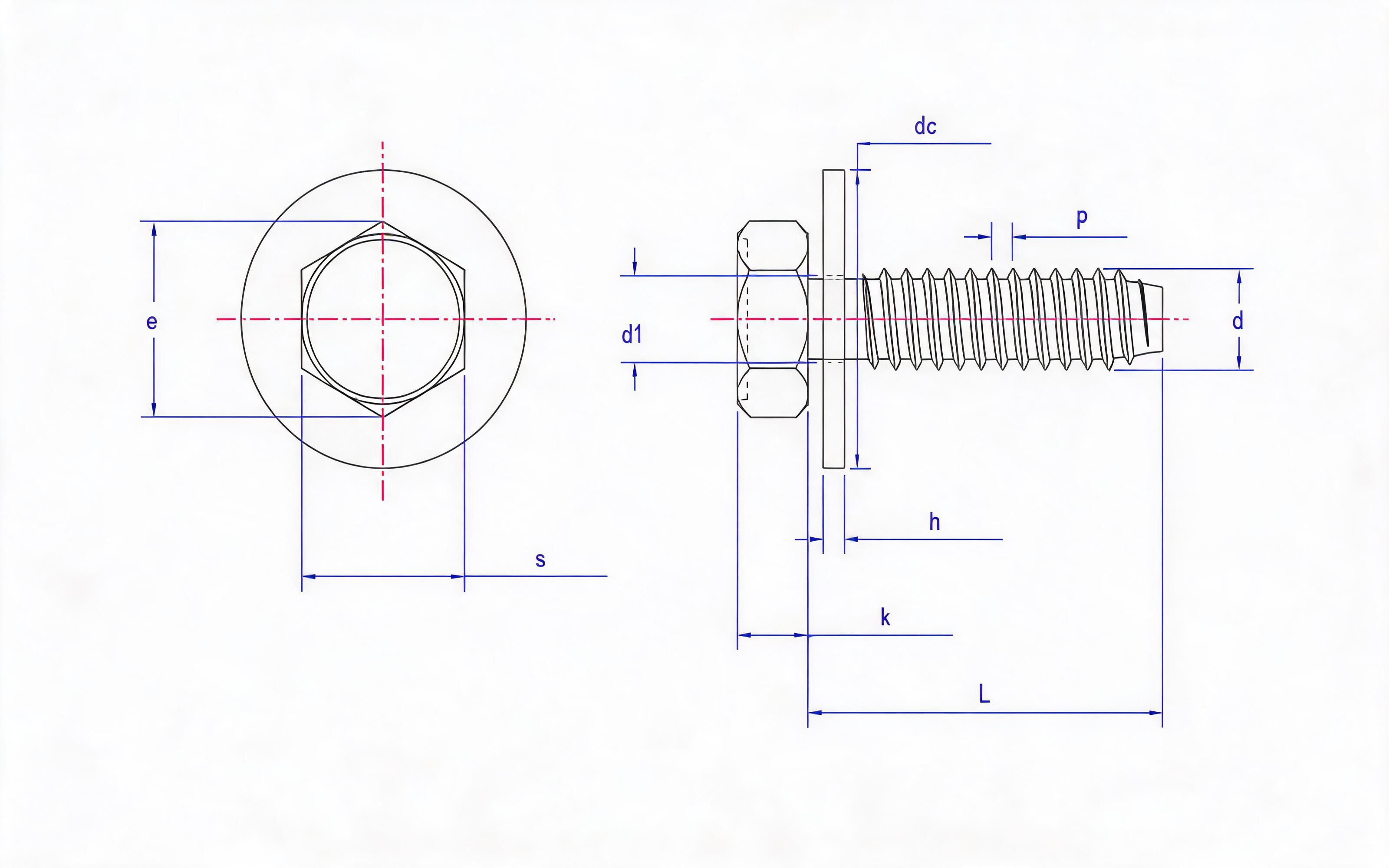 Hexagon self-tapping screw and large flat washer combination type F Standard Drawing