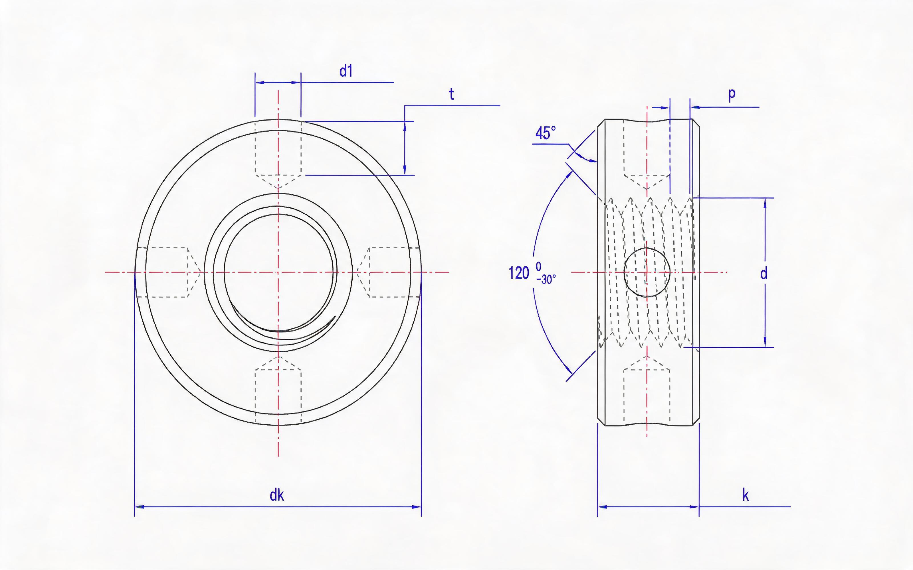 Side round nut with hole Standard Drawing