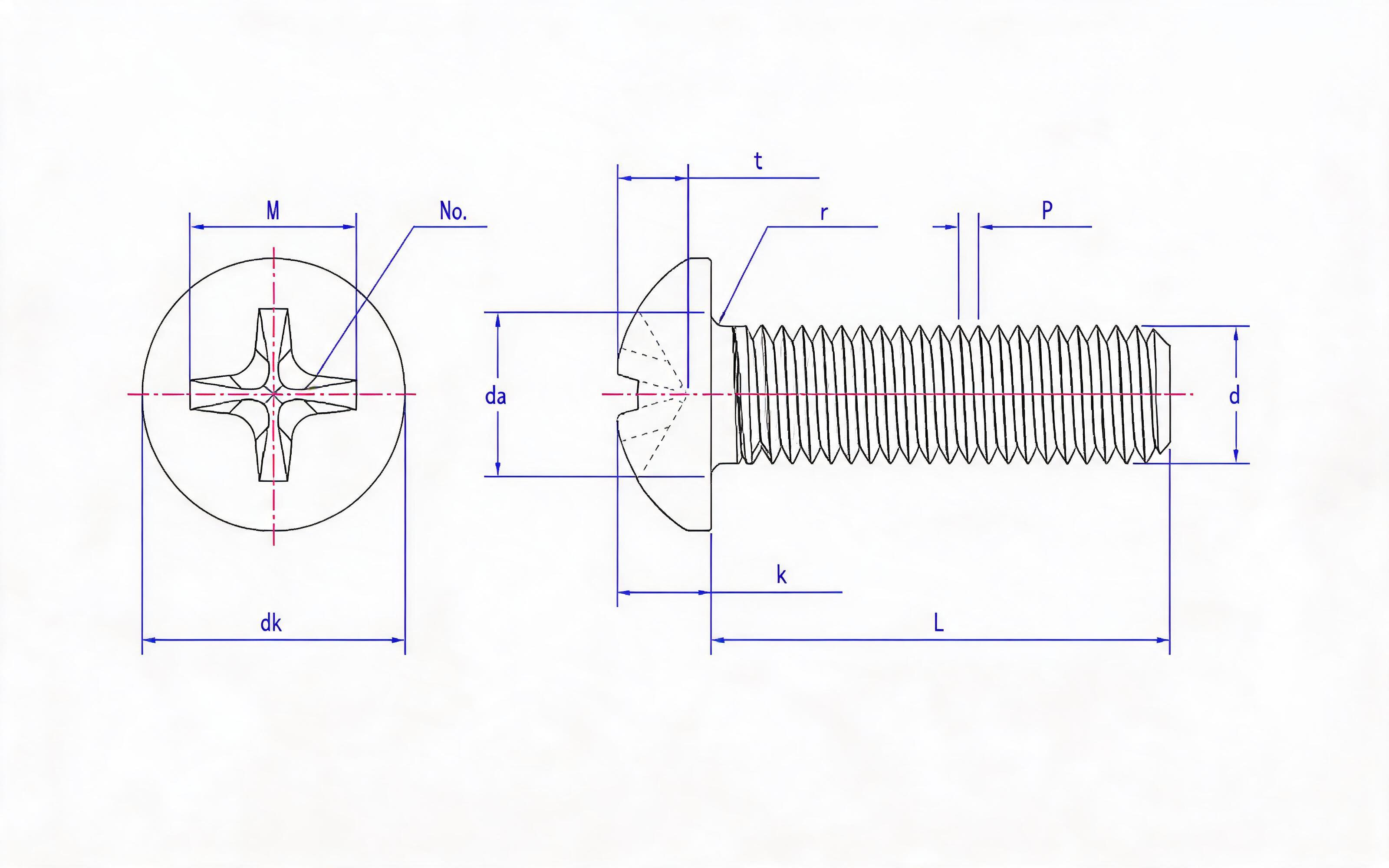 Cross recessed pan-head screw (H-groove) Standard Drawing
