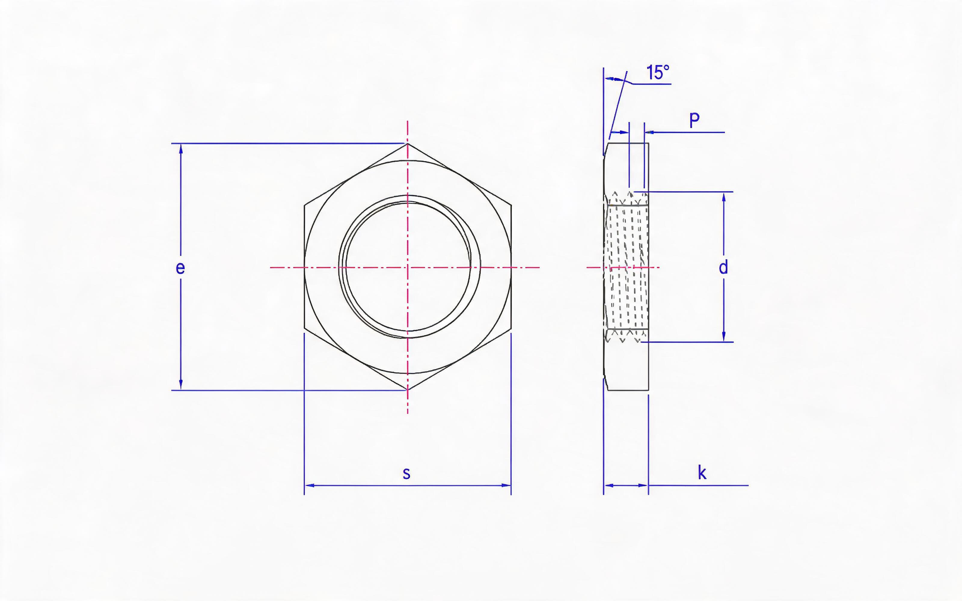Single chamfer small hexagon extra flat fine thread nut Standard Drawing